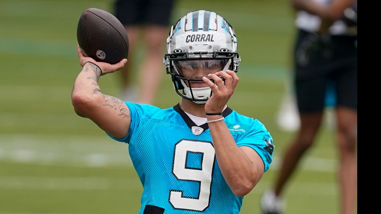 Matt Corral practices with the Panthers for the first time