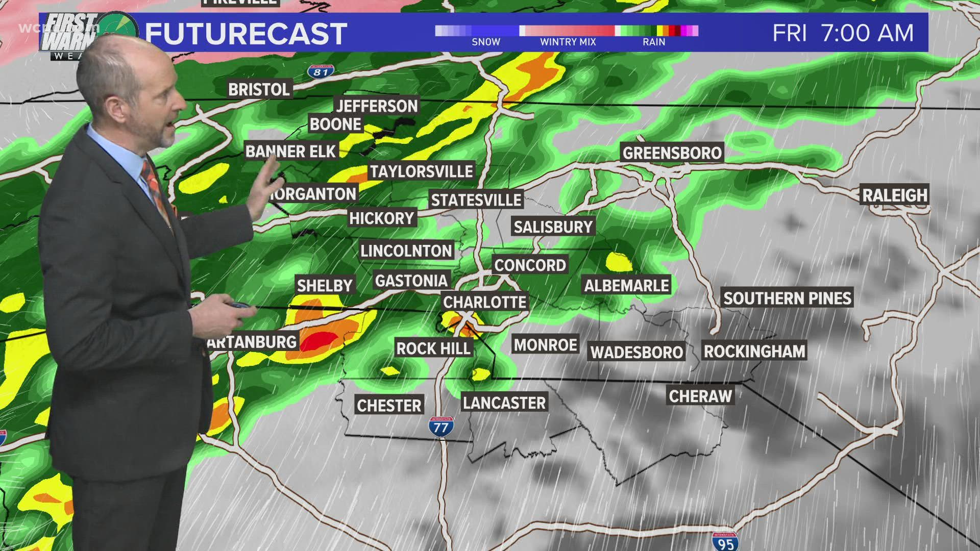 The best chance to see heavy rain across the Charlotte area is Friday morning. Chief Meteorologist Brad Panovich says showers will taper off throughout the day.