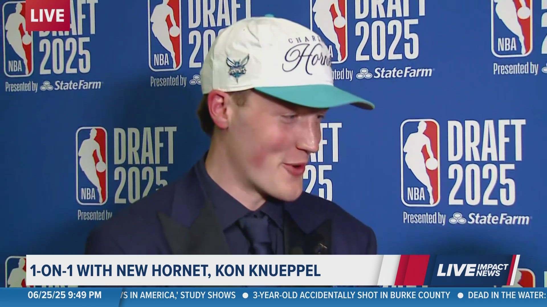 Kon Knueppel chats with WCNC+ after being picked No. 4 overall by the Charlotte Hornets. The Duke star is considered one of the best shooting prospects in the draft.