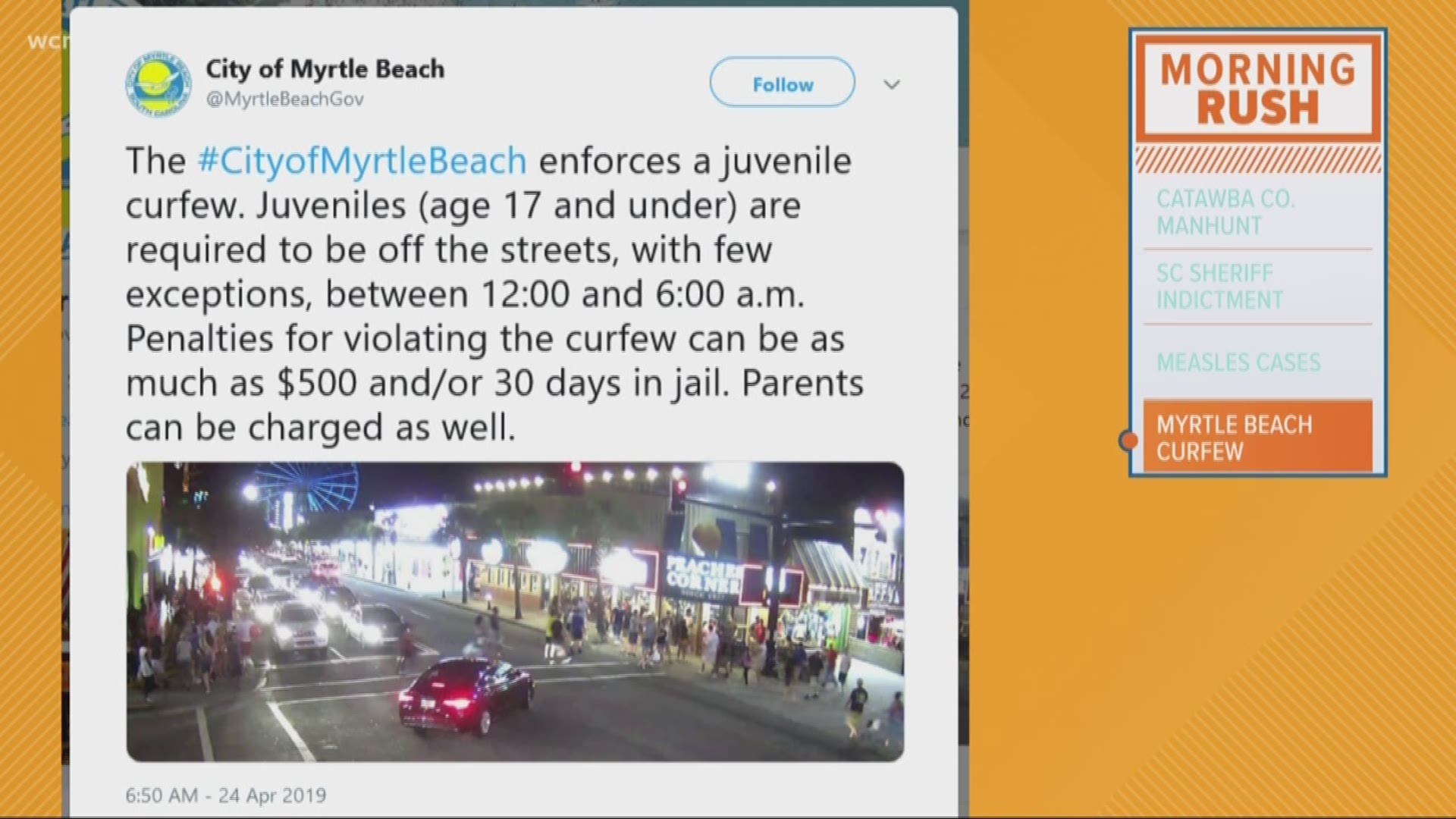 The City of Myrtle Beach tweeted a reminder about its juvenile curfew ahead of the busy summer vacation season.