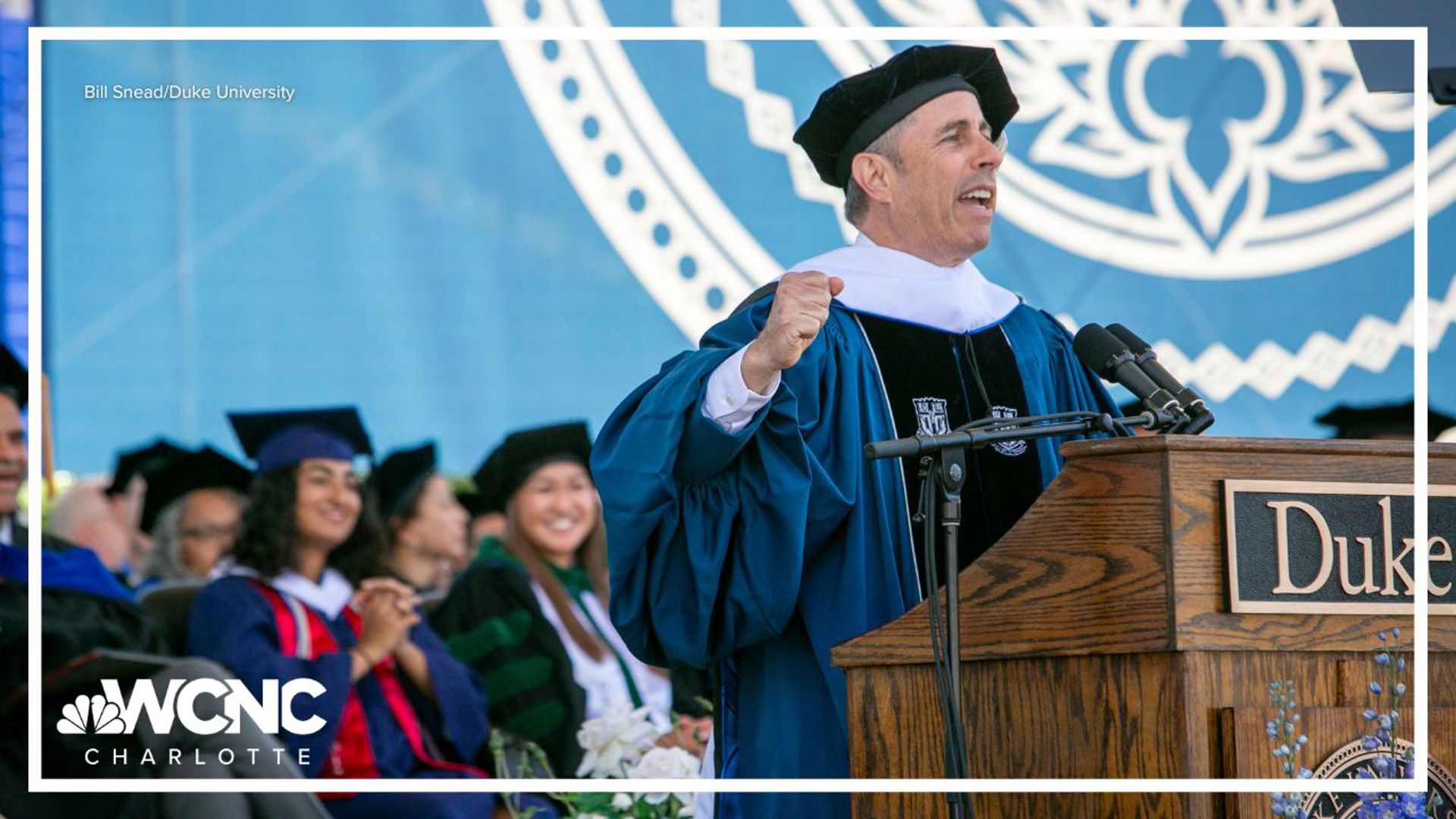 Dozens of people walked out at Duke University's commencement ceremony in protest of guest speaker Jerry Seinfeld.