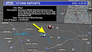 Possible tornado produced storm damage in Chesnee, Mayo in South Carolina