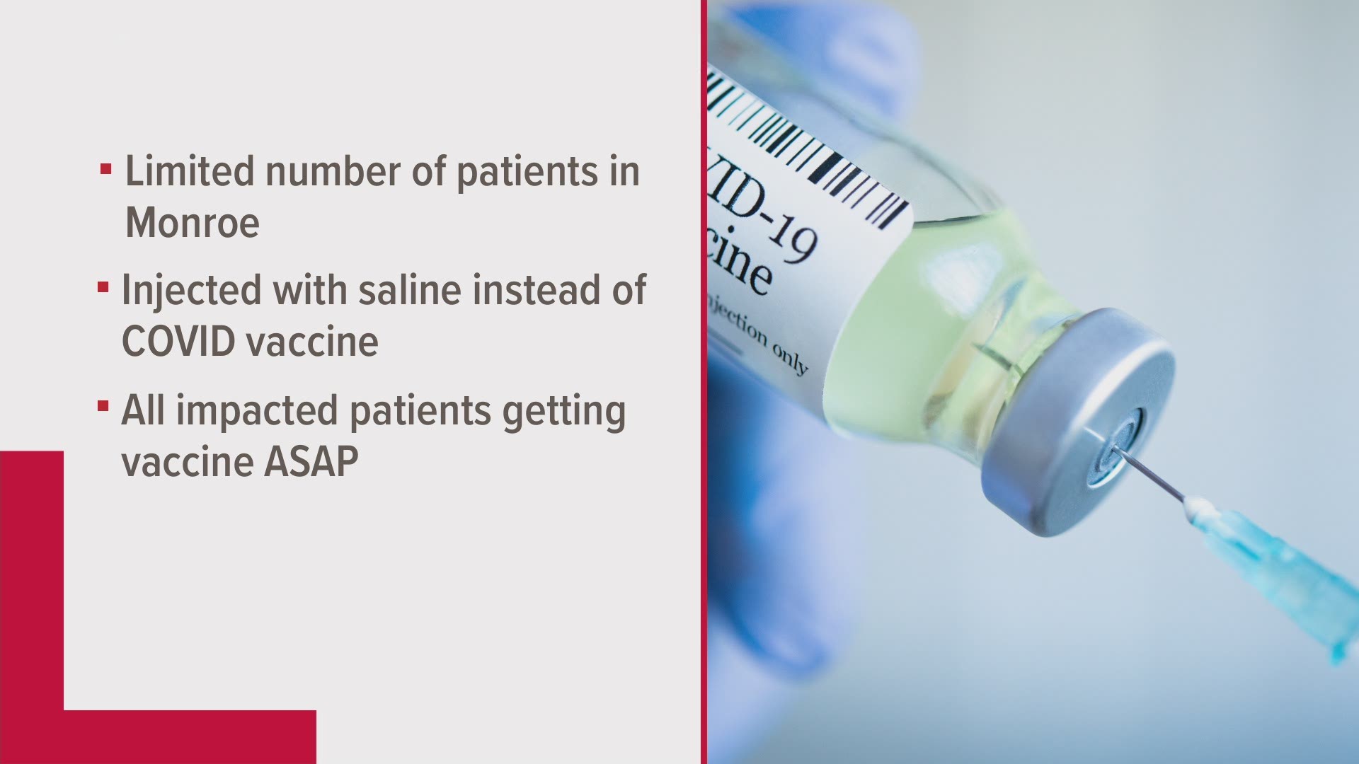 Walgreens reached out to all impacted patients and administered the COVID-19 vaccine as soon as the impacted patients were able to return to the pharmacy.