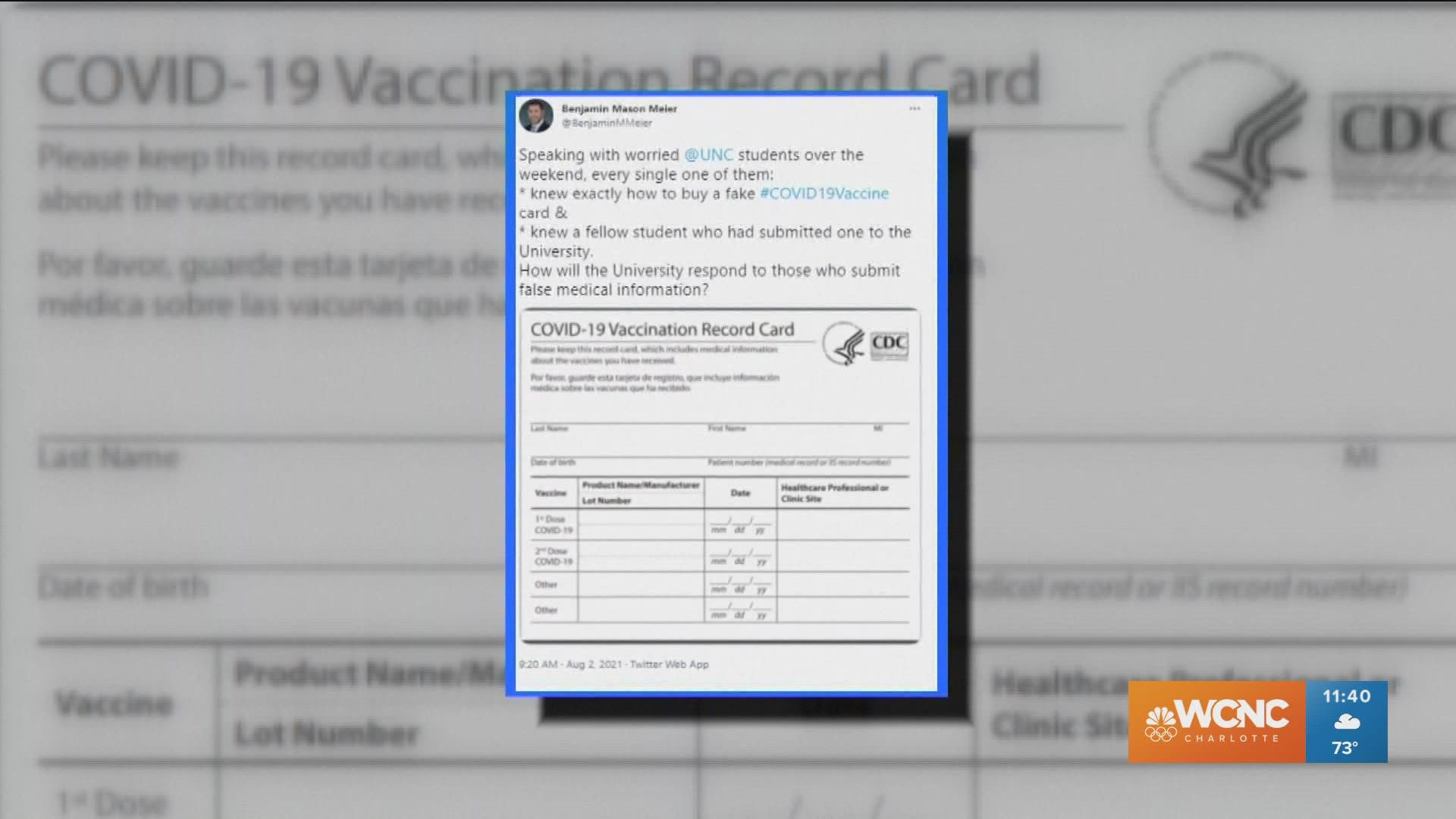 UNC Chapel Hill students are getting fake COVID-19 vaccine cards to avoid getting the shot. The vaccine is required for students.