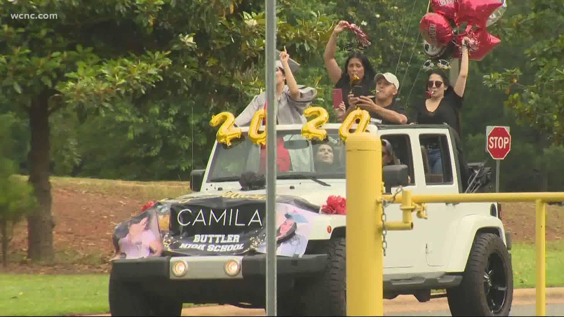 Cars full of family members were able to drive up as the school principal handed out diplomas.