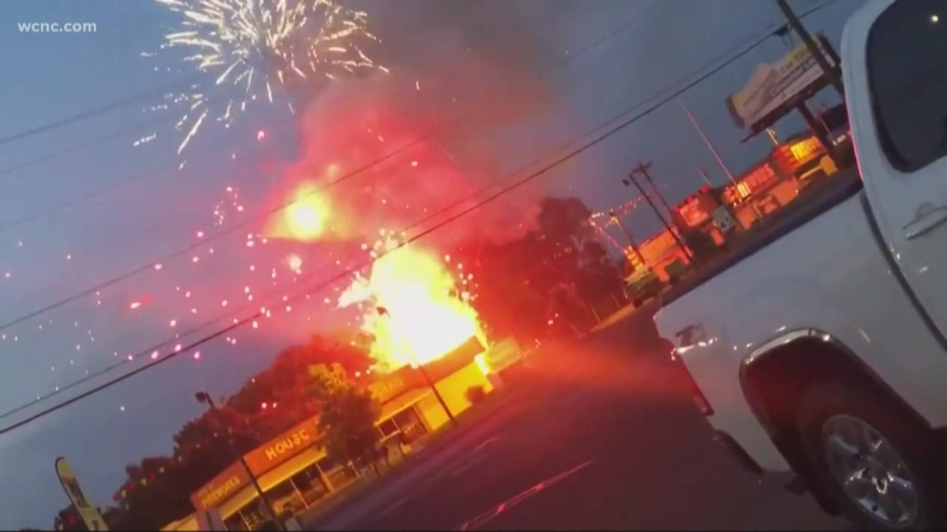 A container holding hundreds of fireworks burst into flames early this morning at Davey Jones Fireworks off U.S. 21.