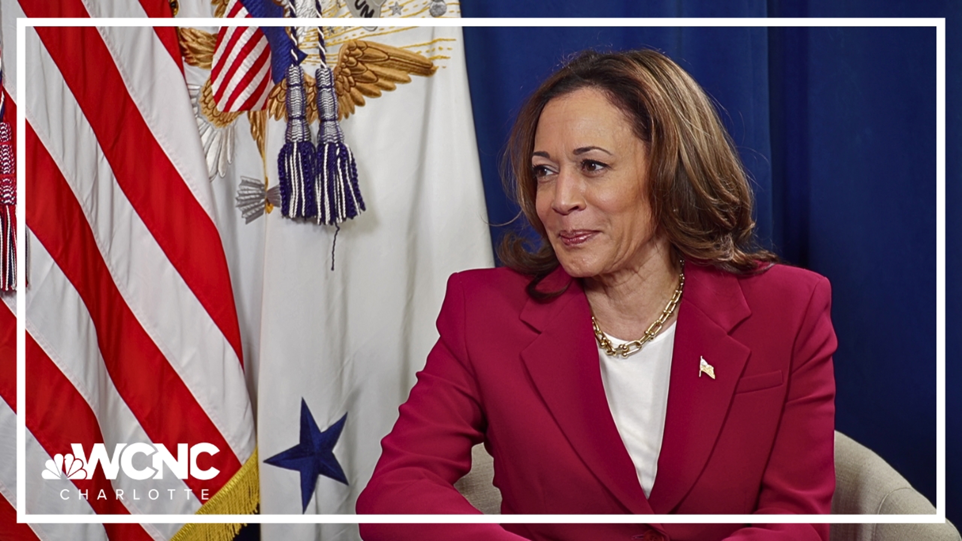 WCNC Charlotte's Colin Mayfield sat down for an exclusive interview with Kamala Harris Wednesday.