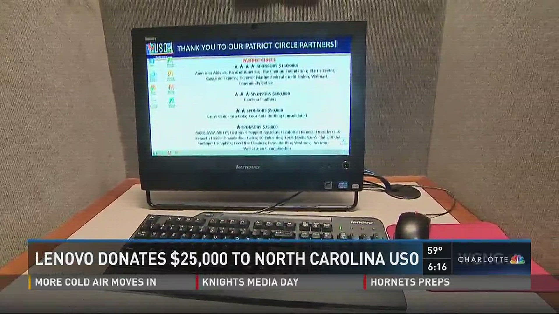 Lenovo Computers donated $25,000 to the North Carolina USO after Carolina Panthers fans shared their patriotism online.