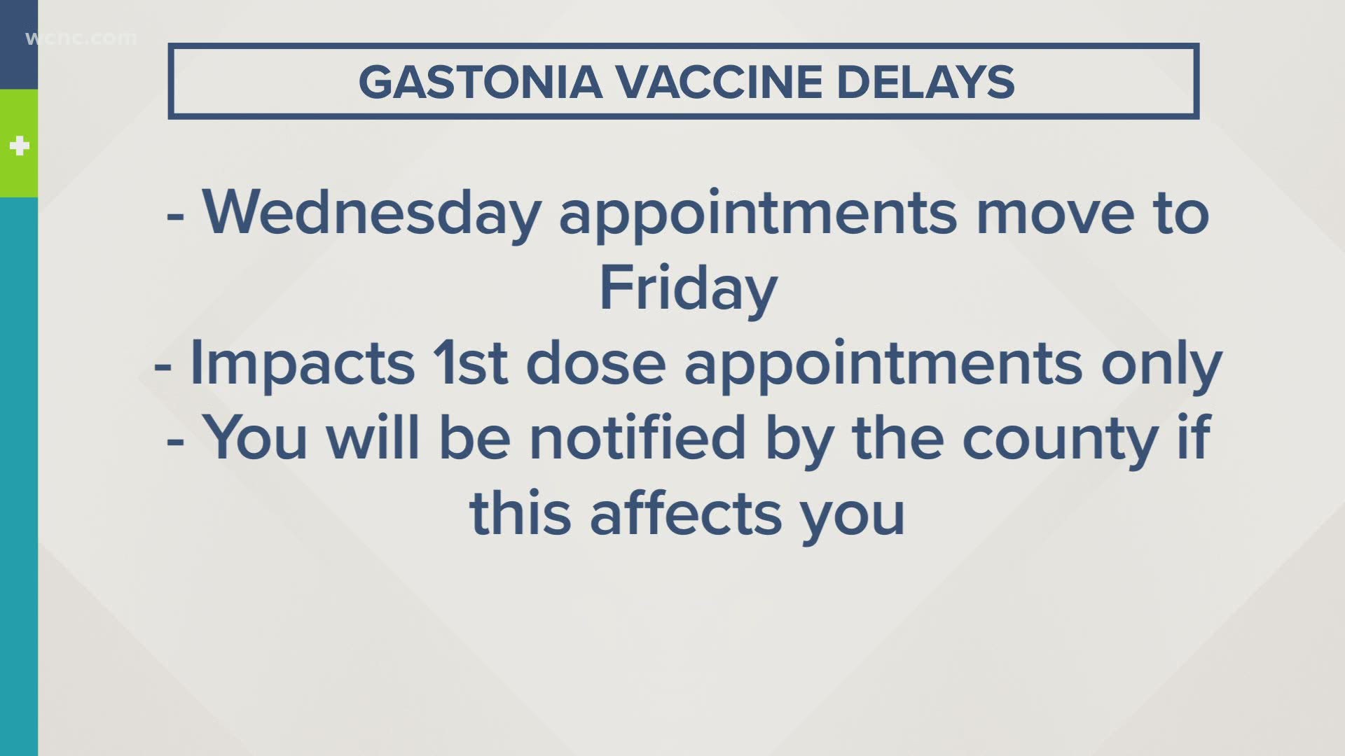 All 1,200 individuals scheduled to receive their first shots this Wednesday will be rescheduled for next Friday, Feb. 26.