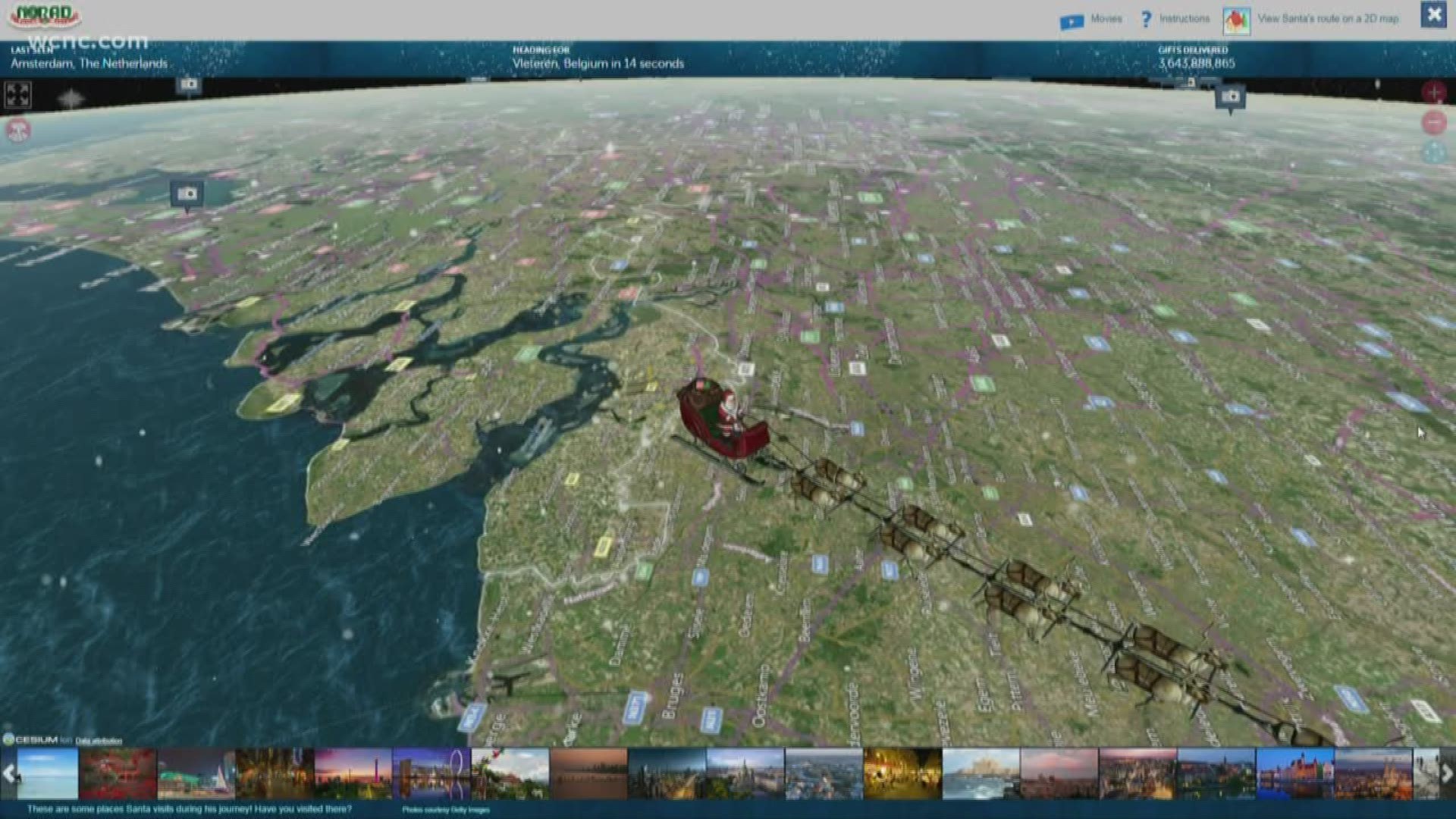 Santa is making his way around the world, delivering gifts to kids for Christmas.