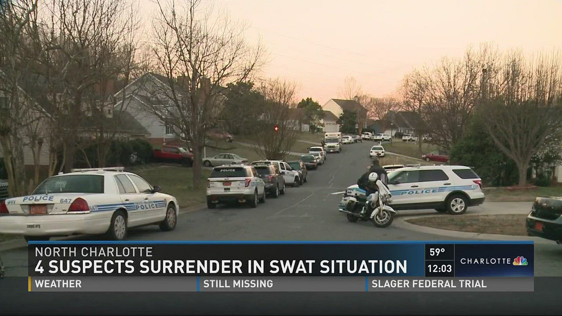 Police in northeast Charlotte took four people into custody after a SWAT situation Tuesday morning.