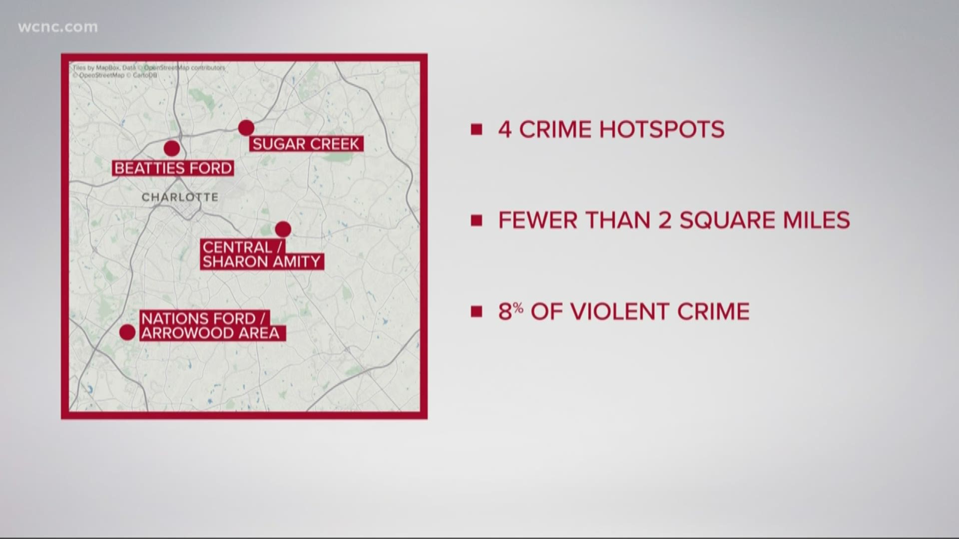 The City of Charlotte said there are four crime hotspots in the Queen City. WCNC is told they account for approximately 8% of violent crime.