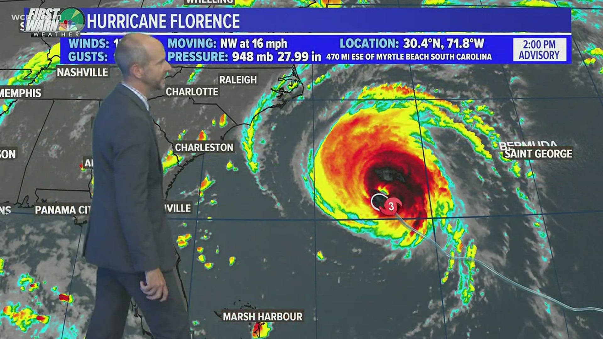 Hurricane Florence remains a powerful storm despite downgrading to Category 3. An earlier track showed Florence was going to move just north of Charlotte but it now appears Florence will eventually move southwest after making landfall and have a major imp