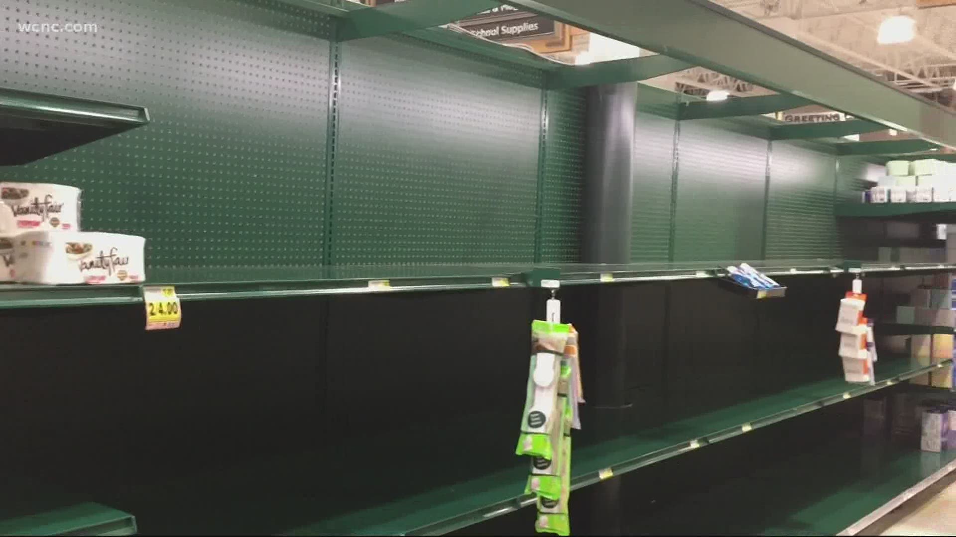 Paper products and cleaning products are starting to become scarce once again. Photos show aisles at the Target in Northlake cleared out.