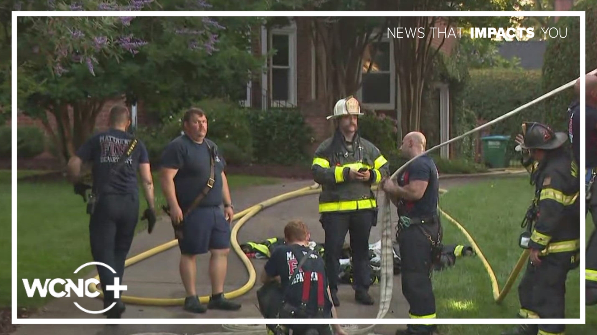 Crews from the Matthews Fire Department and Charlotte Fire Department are at the scene of a house fire in Matthews.