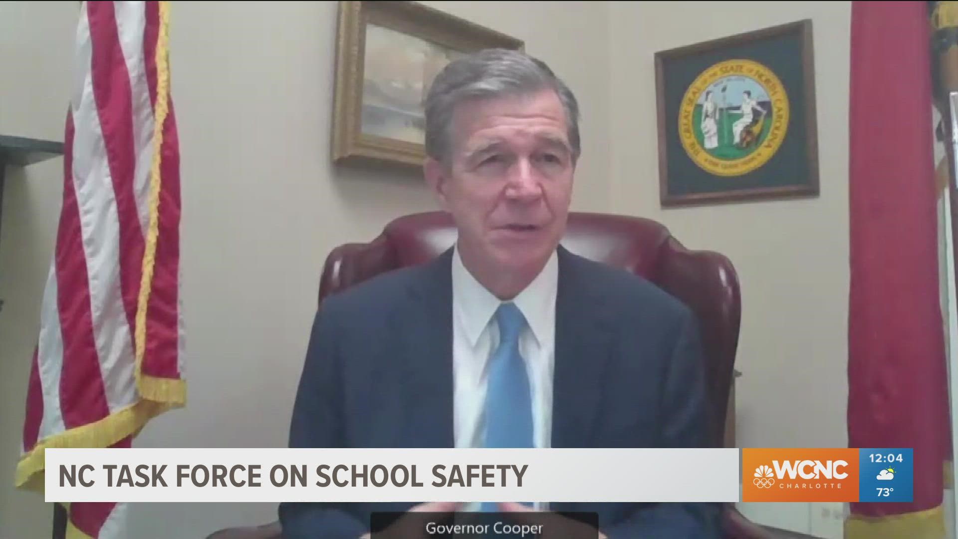 Gov. Cooper mentioned the concerns for gun violence in schools.