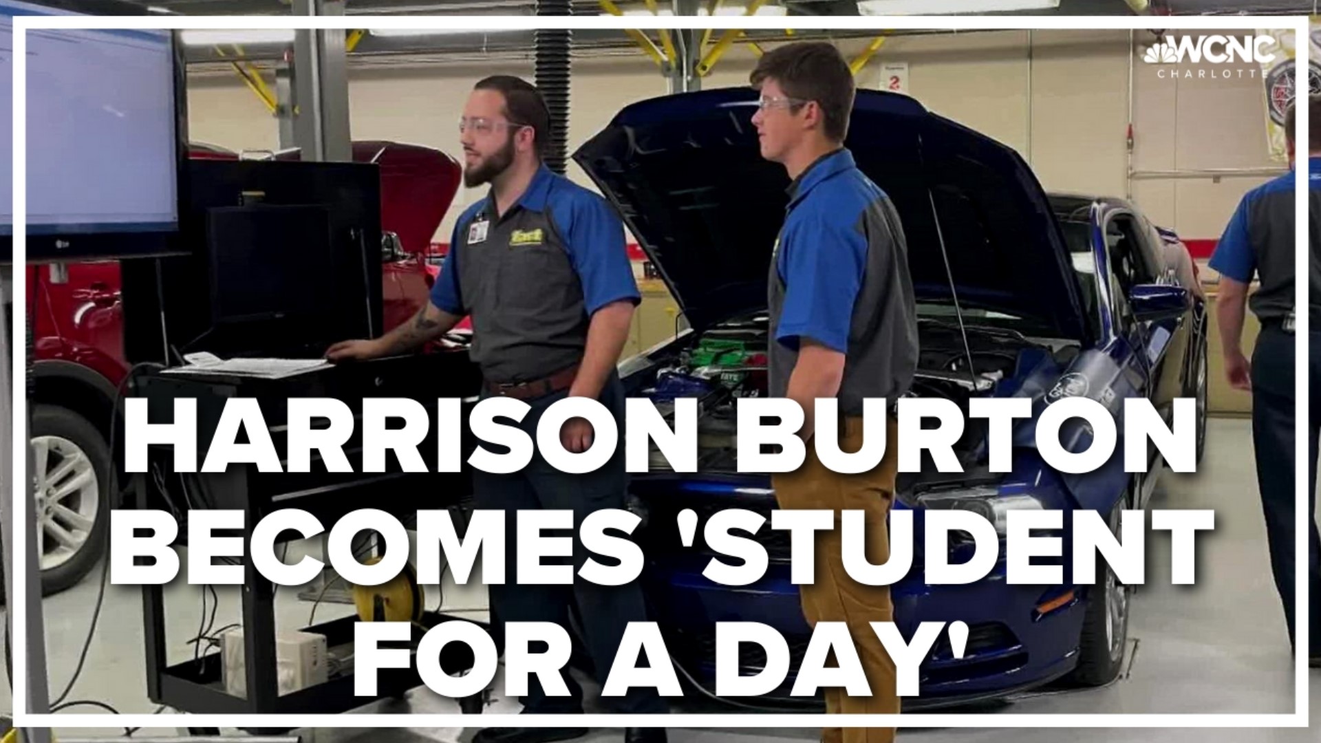 Wednesday morning, NASCAR Cup Series driver Harrison Burton became a student for a day, learning about the school's Ford FACT Program.
