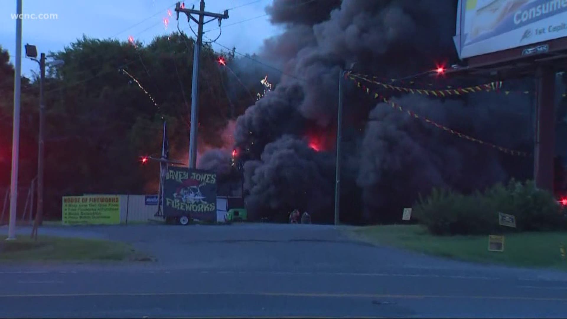 A fireworks store in Fort Mill caught fire Thursday morning. It happened between the House of Fireworks and Davey Jones Fireworks on Highway 21.