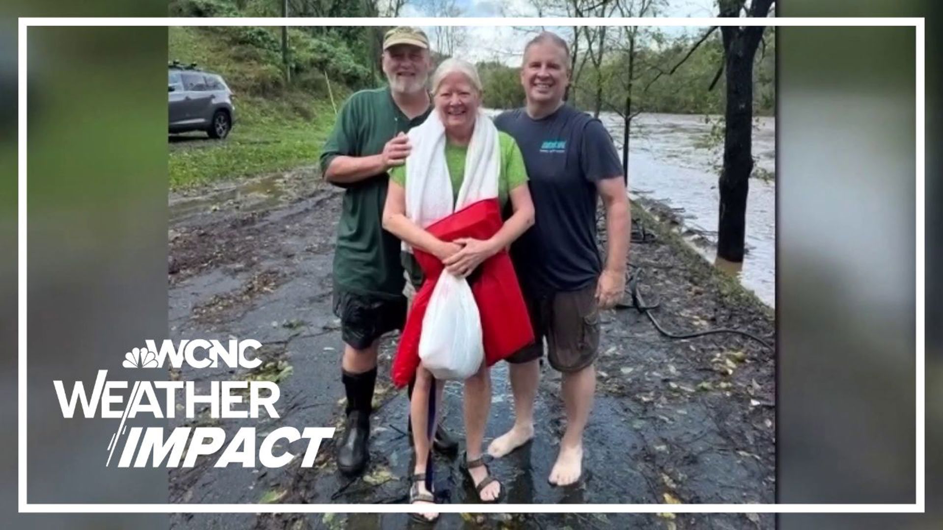 Raging floodwaters swept away an entire home with a woman inside. That's when a man jumped into action, risking his own life to save her.