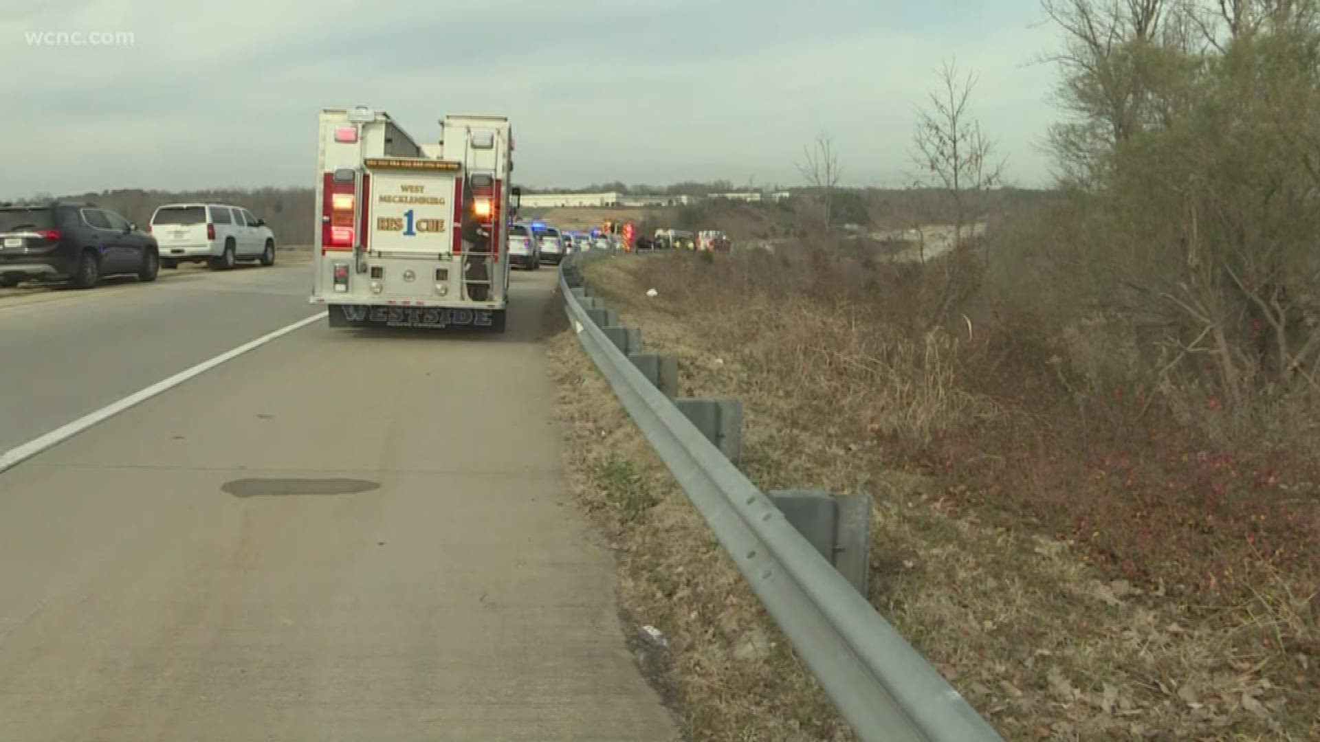 Crews on scene after car crashes into water on I-85 exit ramp