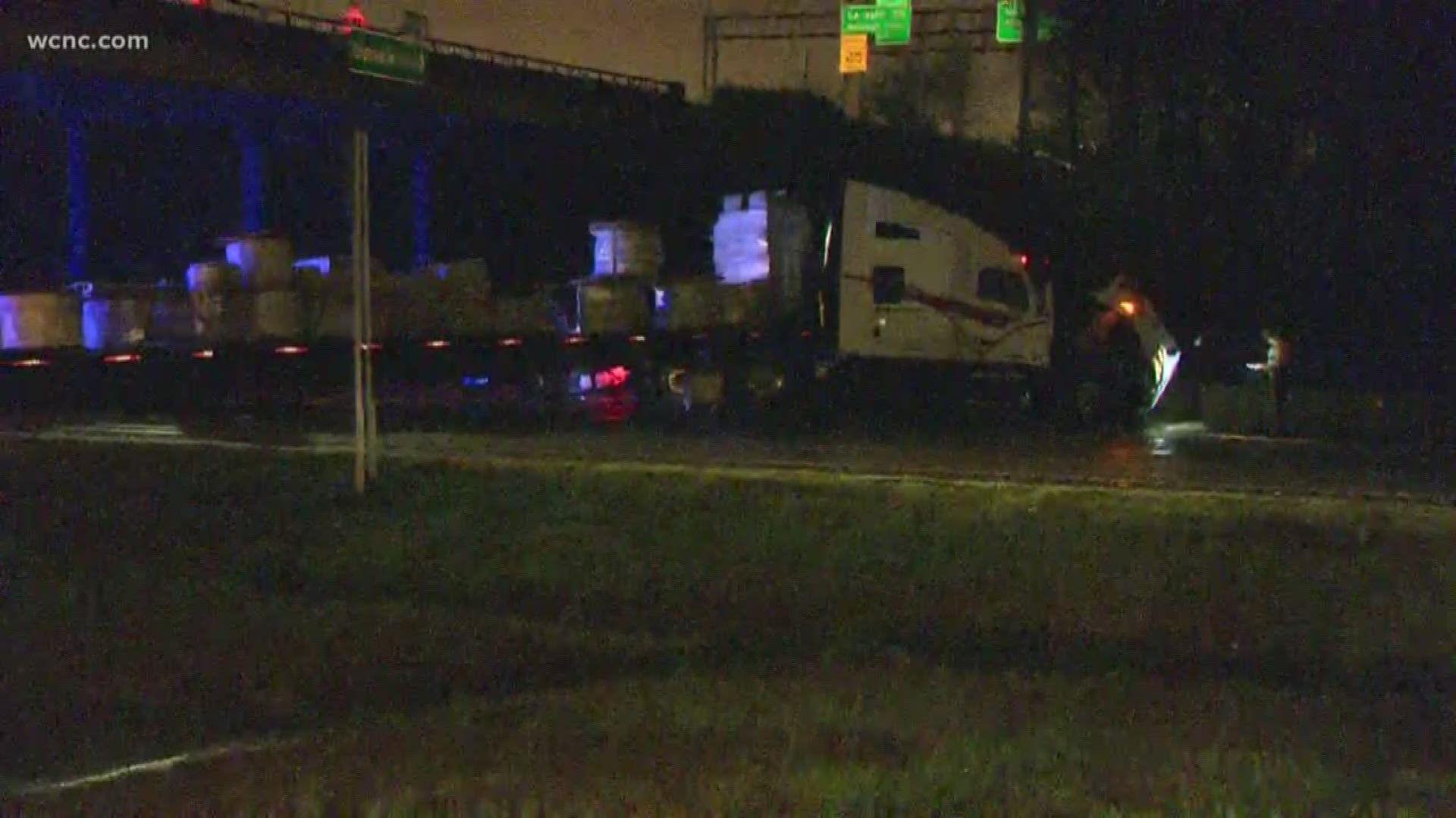 One lane of I-85 southbound at the I-77 connector is back open after a crash involving a tractor-trailer early Wednesday morning.