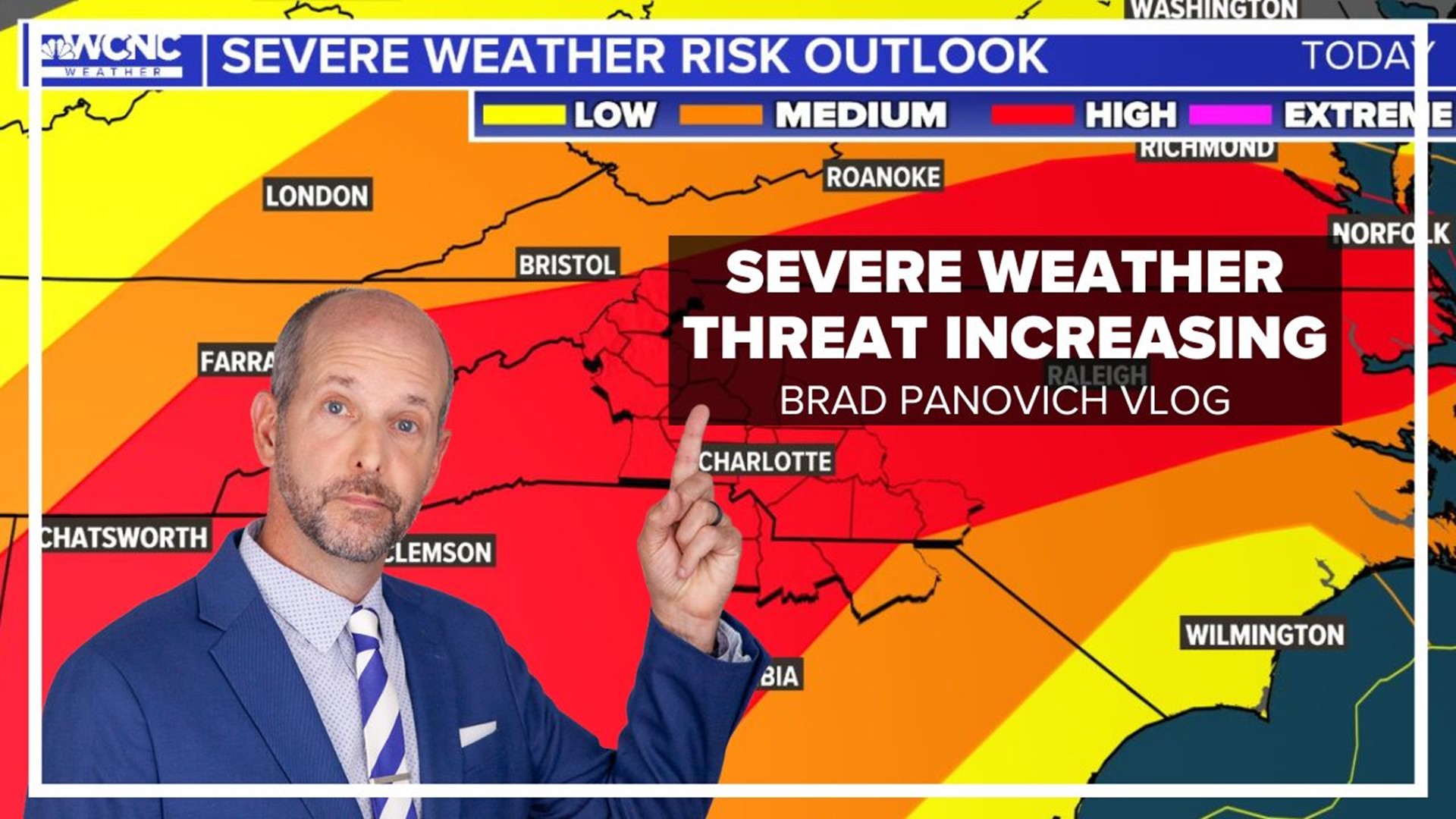 Charlotte's chances of seeing severe weather are increasing, including damaging winds and isolated tornadoes. Chief meteorologist Brad Panovich has the latest.