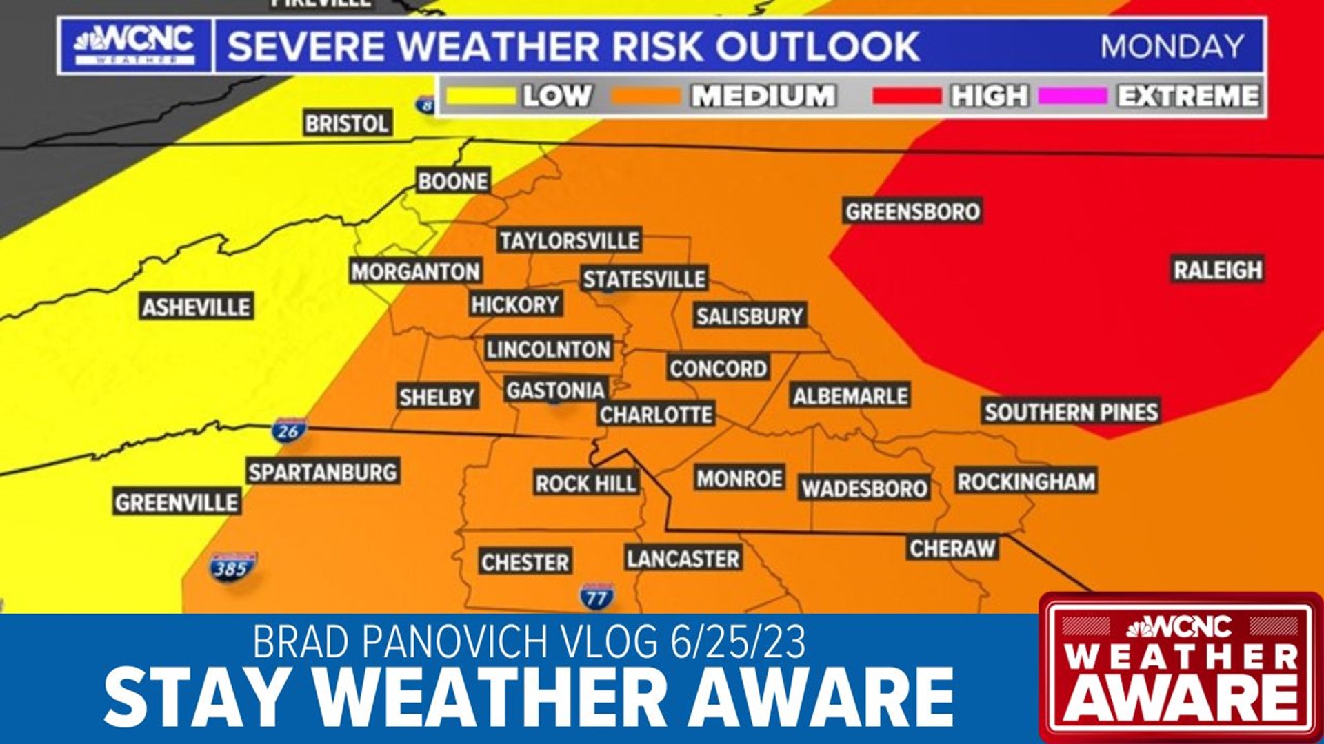 Stay weather aware on Monday. The main threat is straight-line winds and large hail. The timing is from 4 p.m. until about 10 p.m.