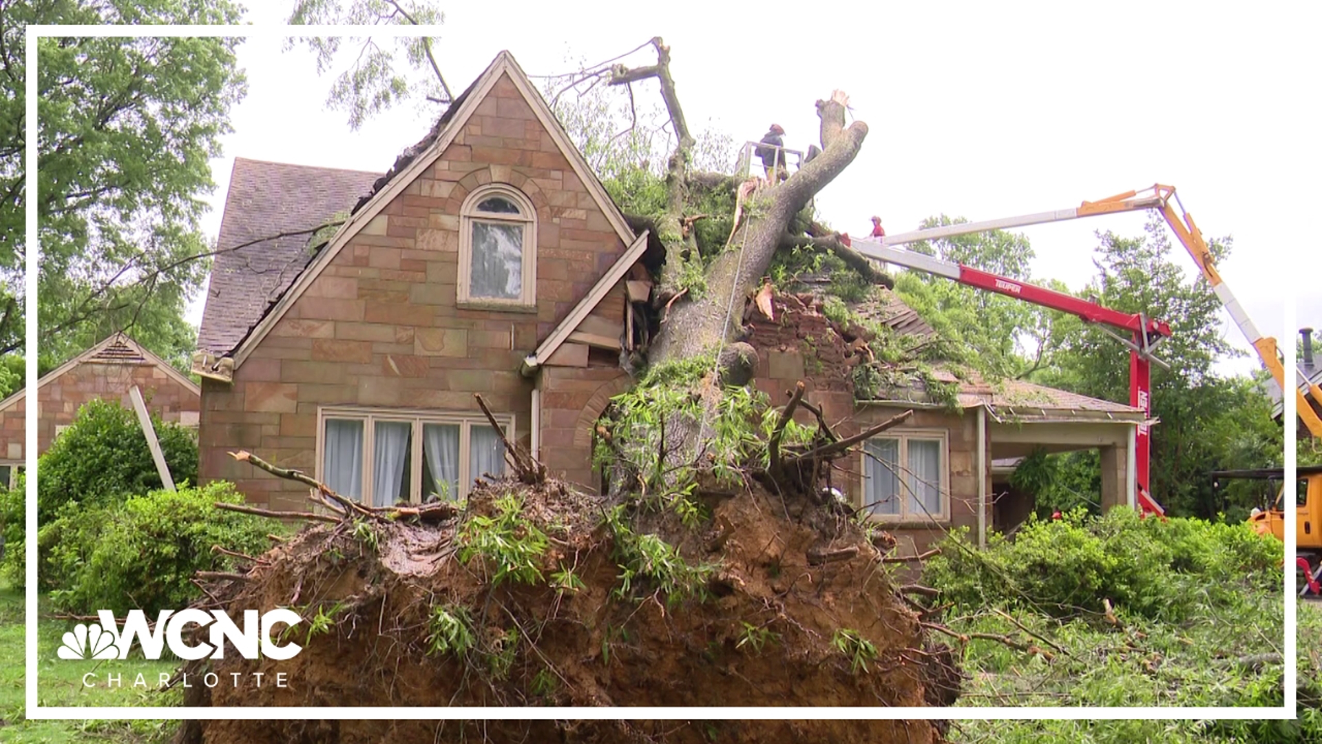 Jesse Pierre reviews the damage done as storms rolled through the area.