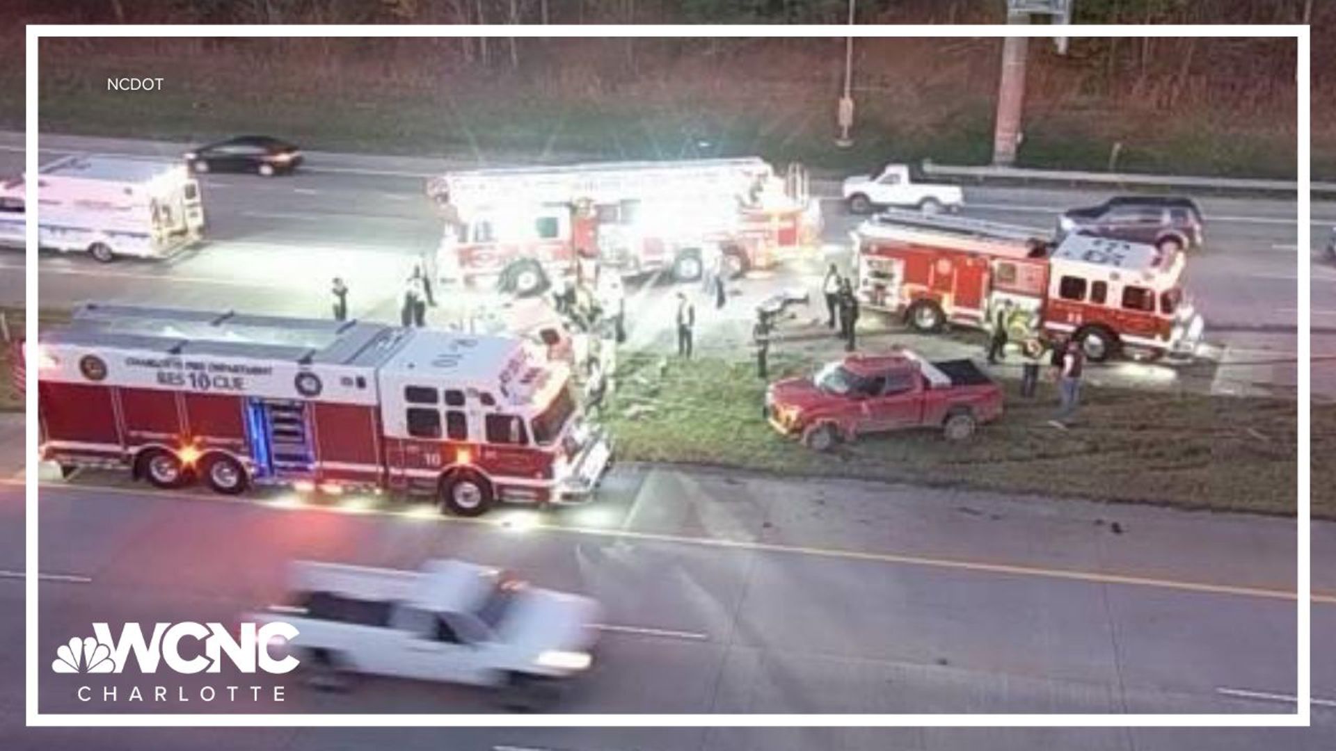 Two lanes were blocked by a crash on the outer loop of I-485 in west Charlotte.