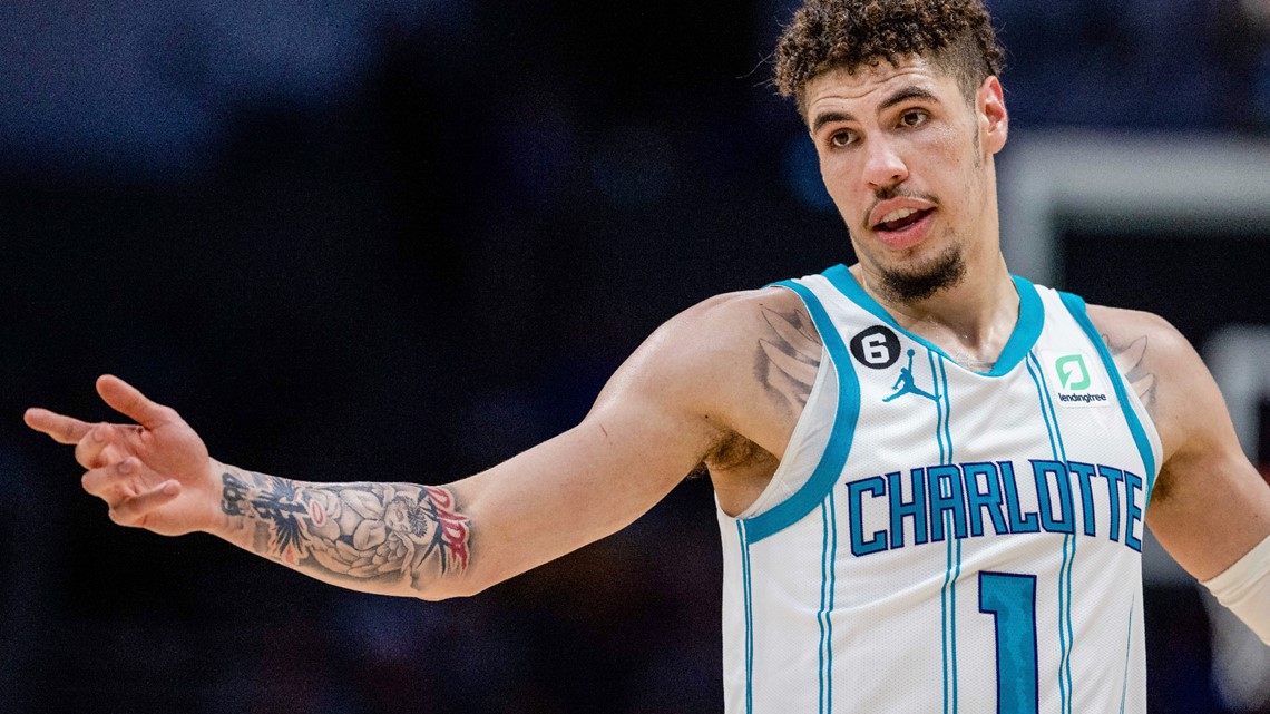 The tattoo of Charlotte Hornets guard LaMelo Ball is seen during the second  half against the Miami Heat at FTX Arena  HoopsHype