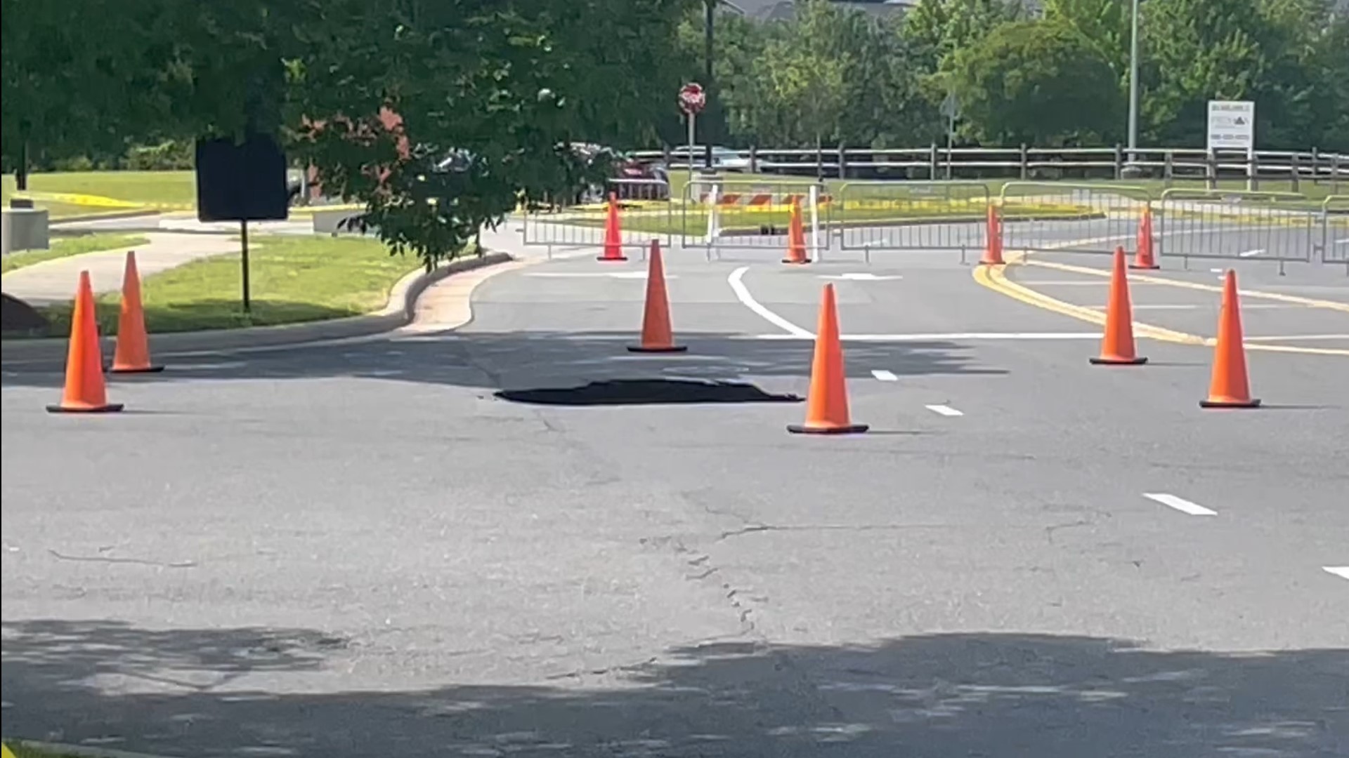 A small sinkhole has formed on the west side of Northlake Mall in north Charlotte.