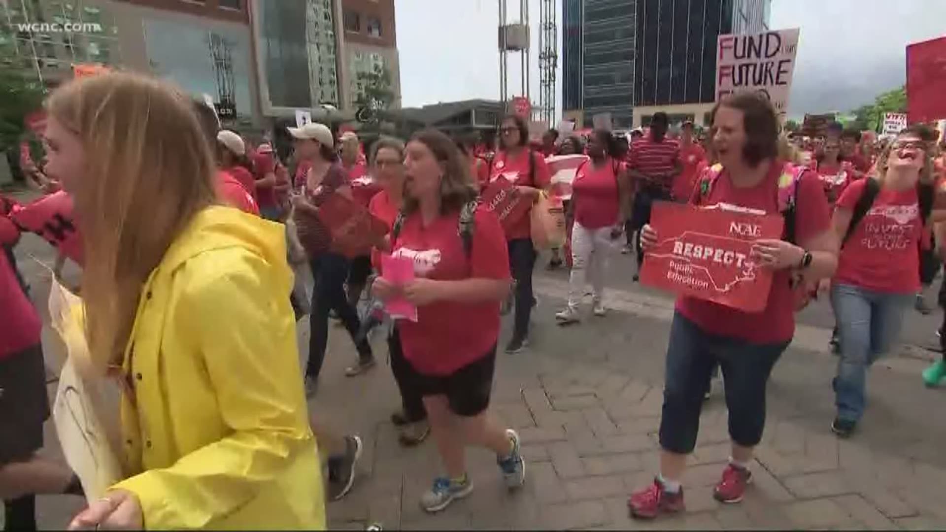 Downtown Raleigh turned into a sea of red as teachers from across the state unite to bring the same message to lawmakers at the state capitol.