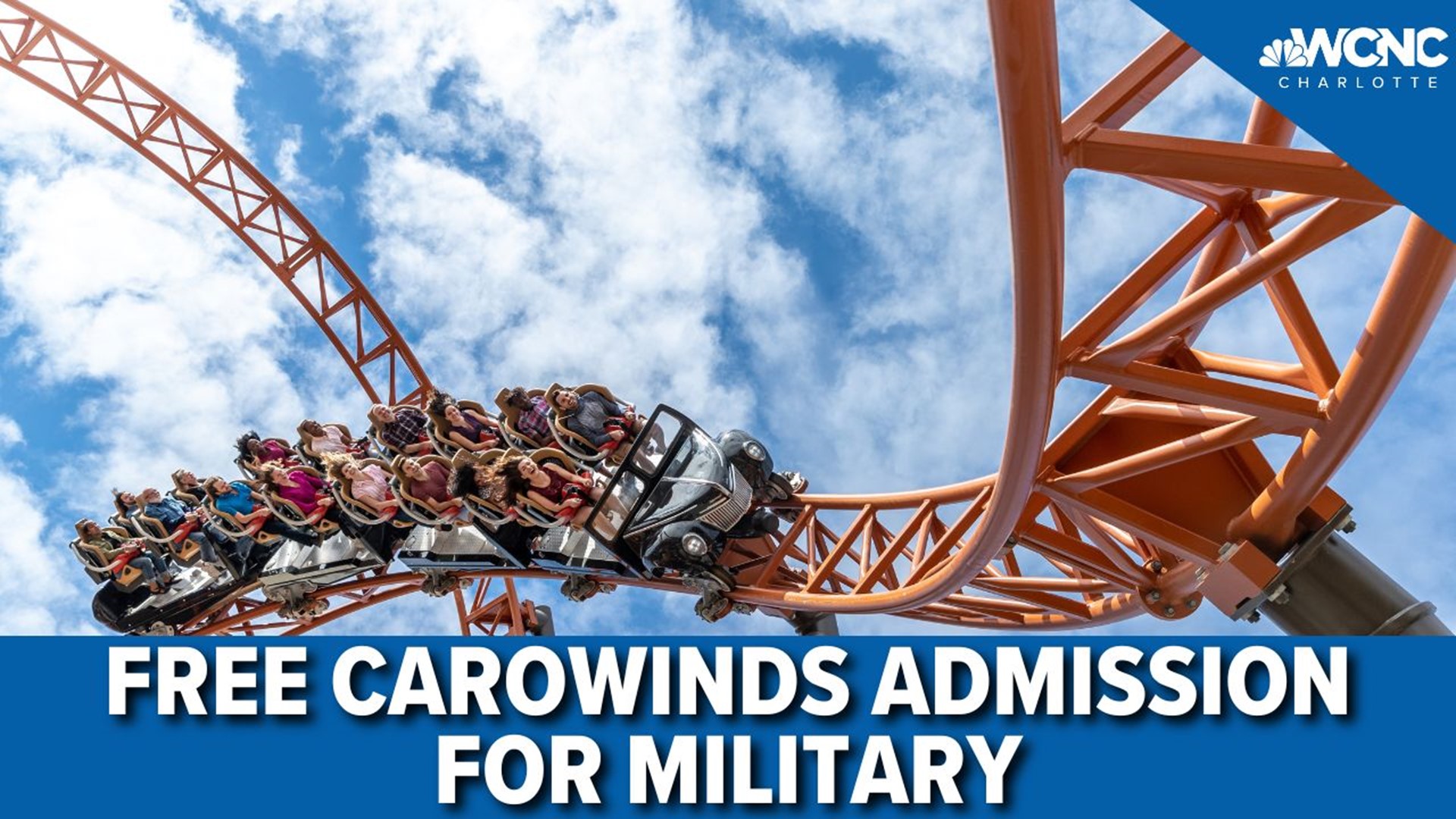 Active and retired military personnel receive free admission with a US Military ID at Carowinds front gate during Memorial Day weekend.