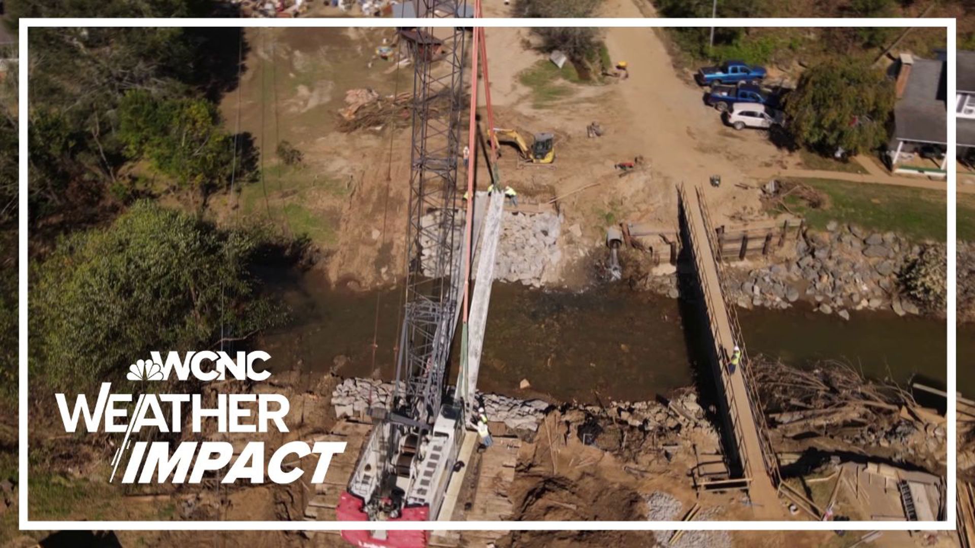 NCDOT crews are working overtime to replace a bridge that was washed out in the Watauga County community Cove Creek during Hurricane Helene.