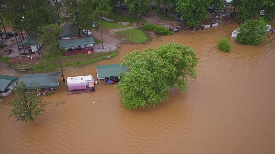 Drone footage captures flooding at RV park in Lake James 