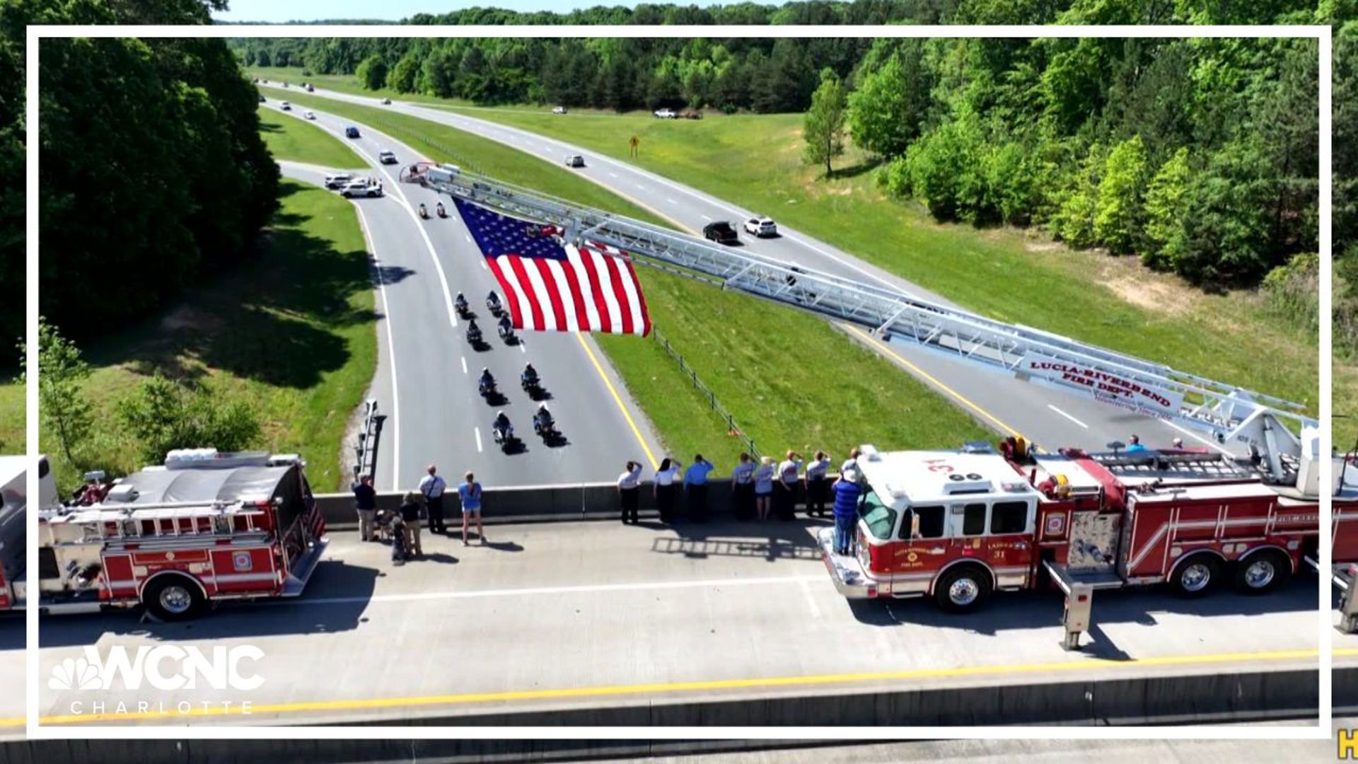 A procession for U.S. Marshals Fugitive Task Force Officer Alden Elliott escorted his body from Charlotte to Catawba County on Thursday.