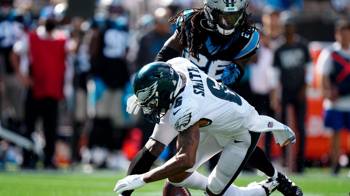 Hurts runs for 2 TDs, Eagles come back to top Panthers 21-18