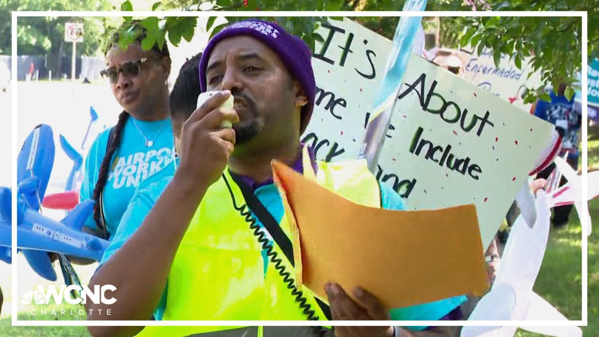 Airport workers are demanding respect and fair wages. It comes ahead of American Airlines' annual shareholder meeting Wednesday.