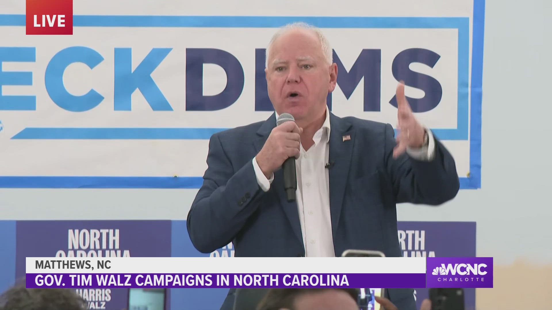 Democratic vice presidential nominee Tim Walz is in North Carolina encouraging supporters to vote early ahead of next week's presidential election.