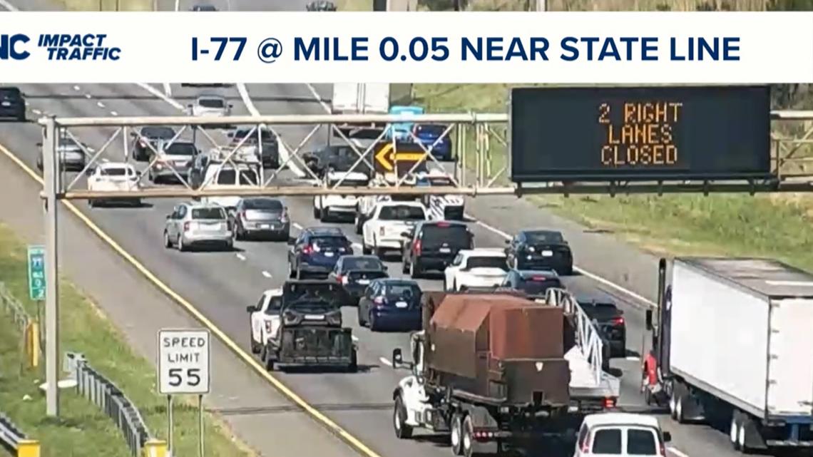1 person hurt in I-77 crash near state line, two lanes closed