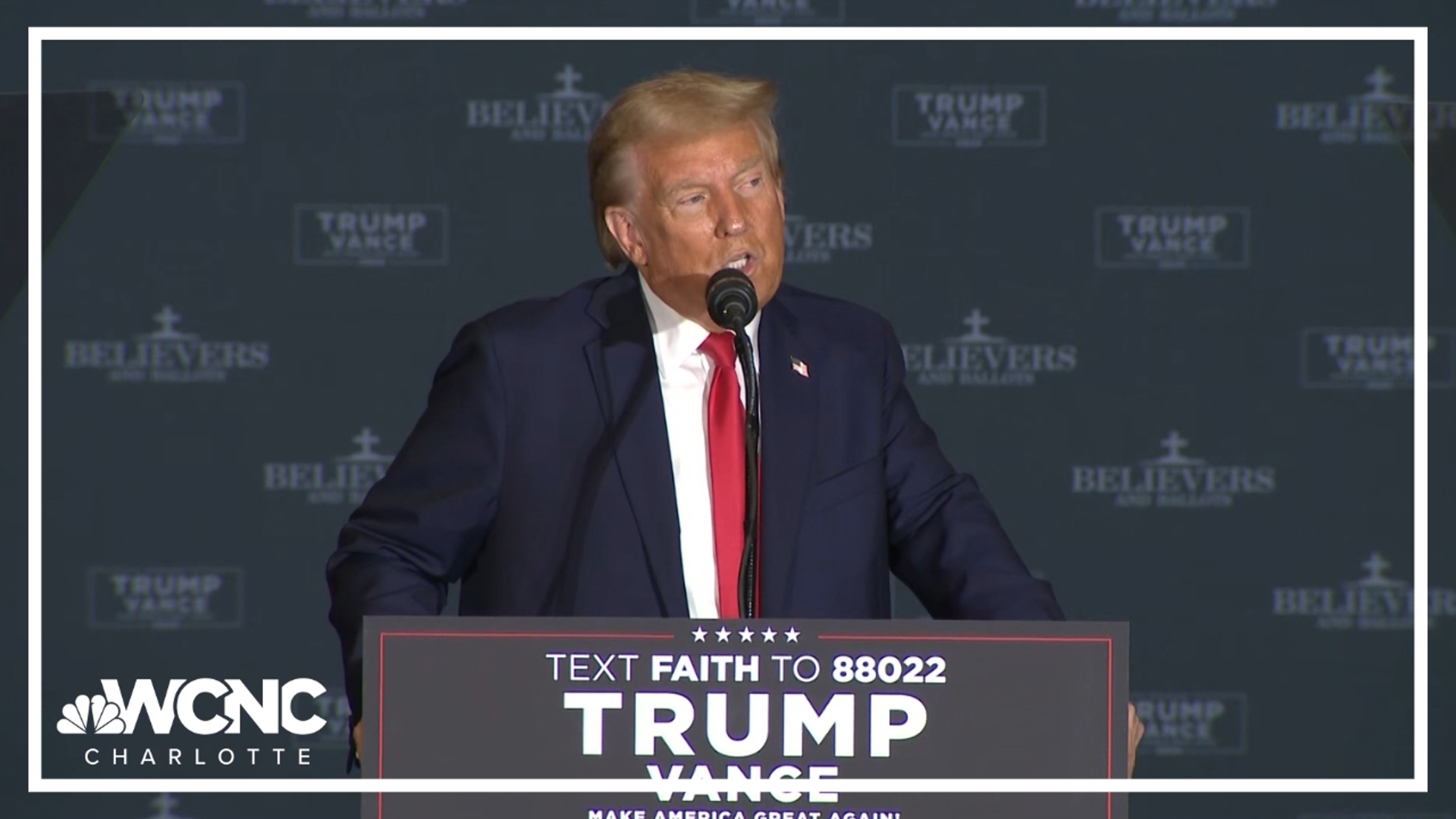 Former president Donald Trump appeared at the Concord Convention Center to reach out to Christian voters.