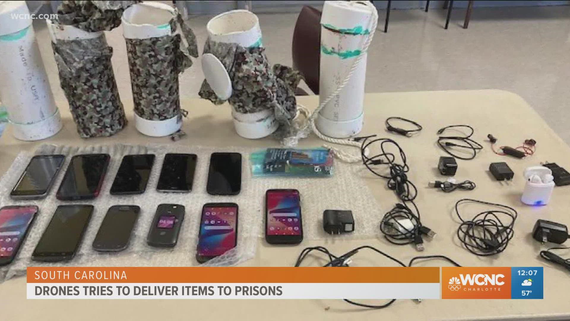 State officials say inmates are using drones to smuggle smartphones, tobacco and other banned items into prisons across South Carolina.