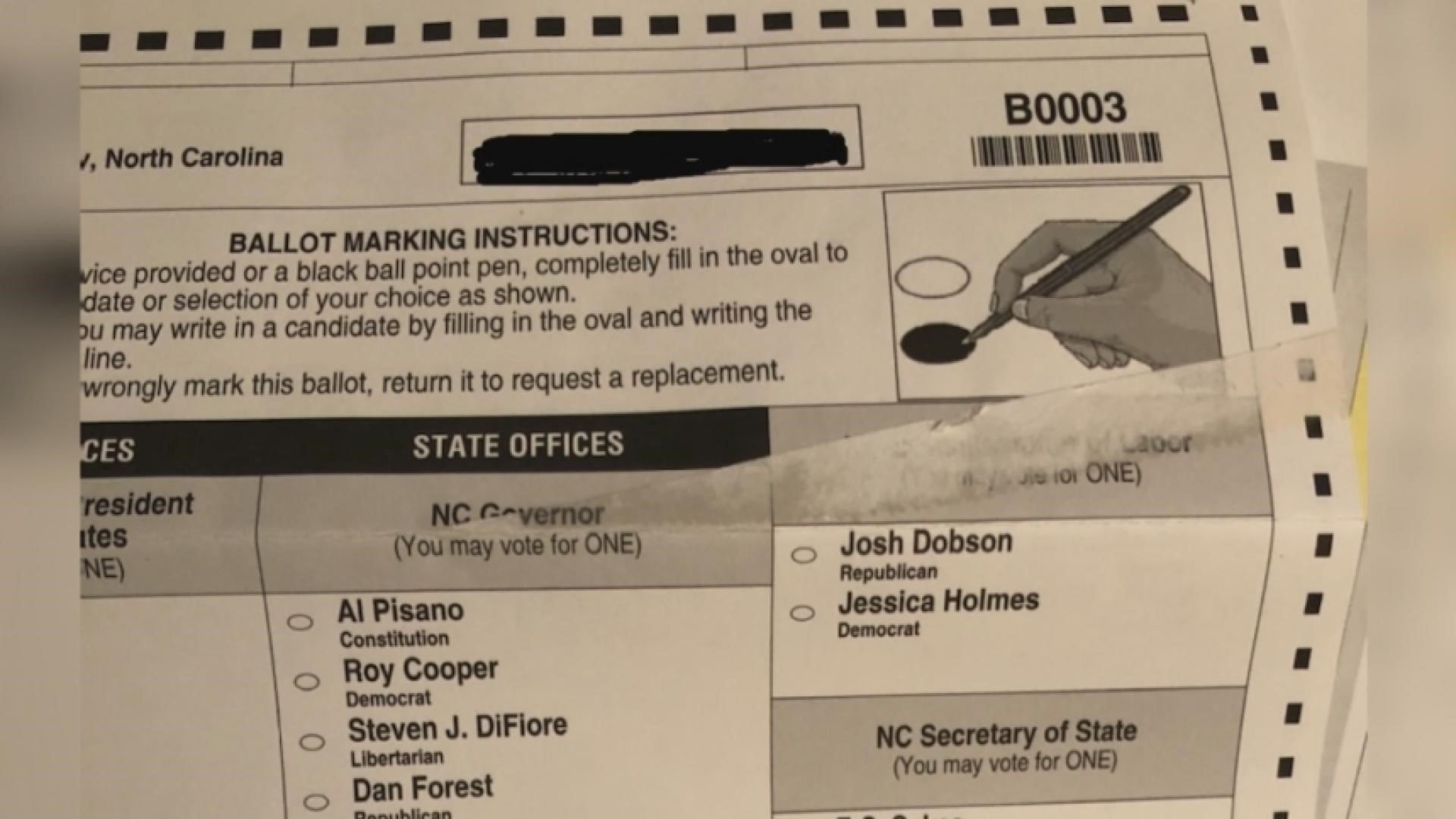 Voters in New Hanover County reported receiving damaged absentee ballots in the mail.