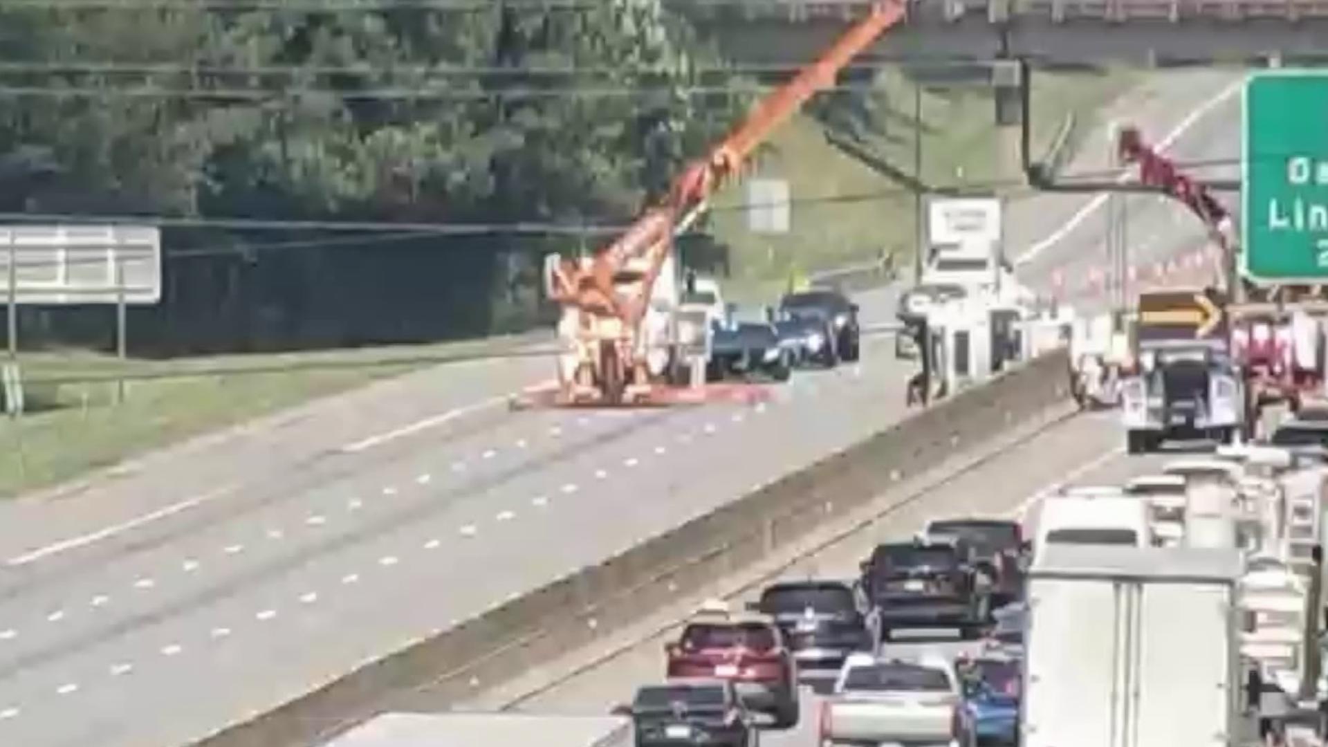 I-85 closed in Gaston County due to overturned truck