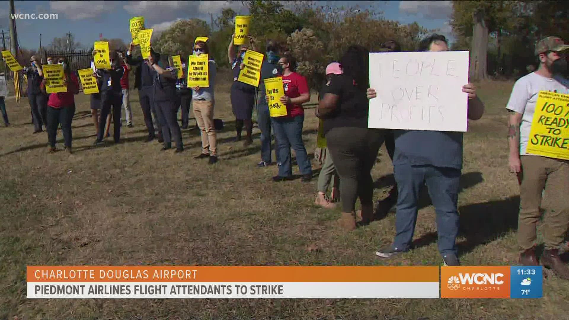 Flight attendants with Piedmont Airlines are preparing to strike at Charlotte Douglas International Airport Thursday for better wages.