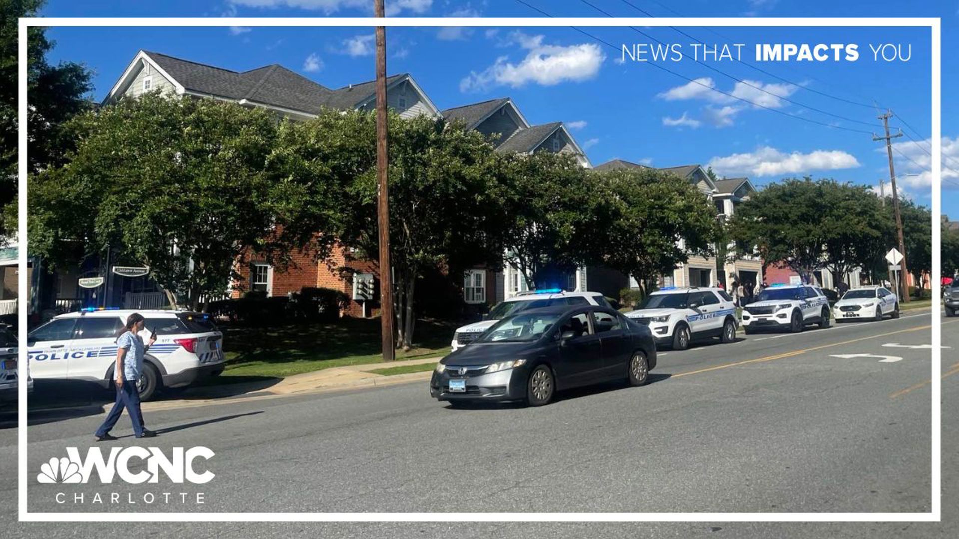 There is a massive police presence after reports of shots being fired along Stroud Park Circle in north Charlotte on Friday. One person was seen in handcuffs.