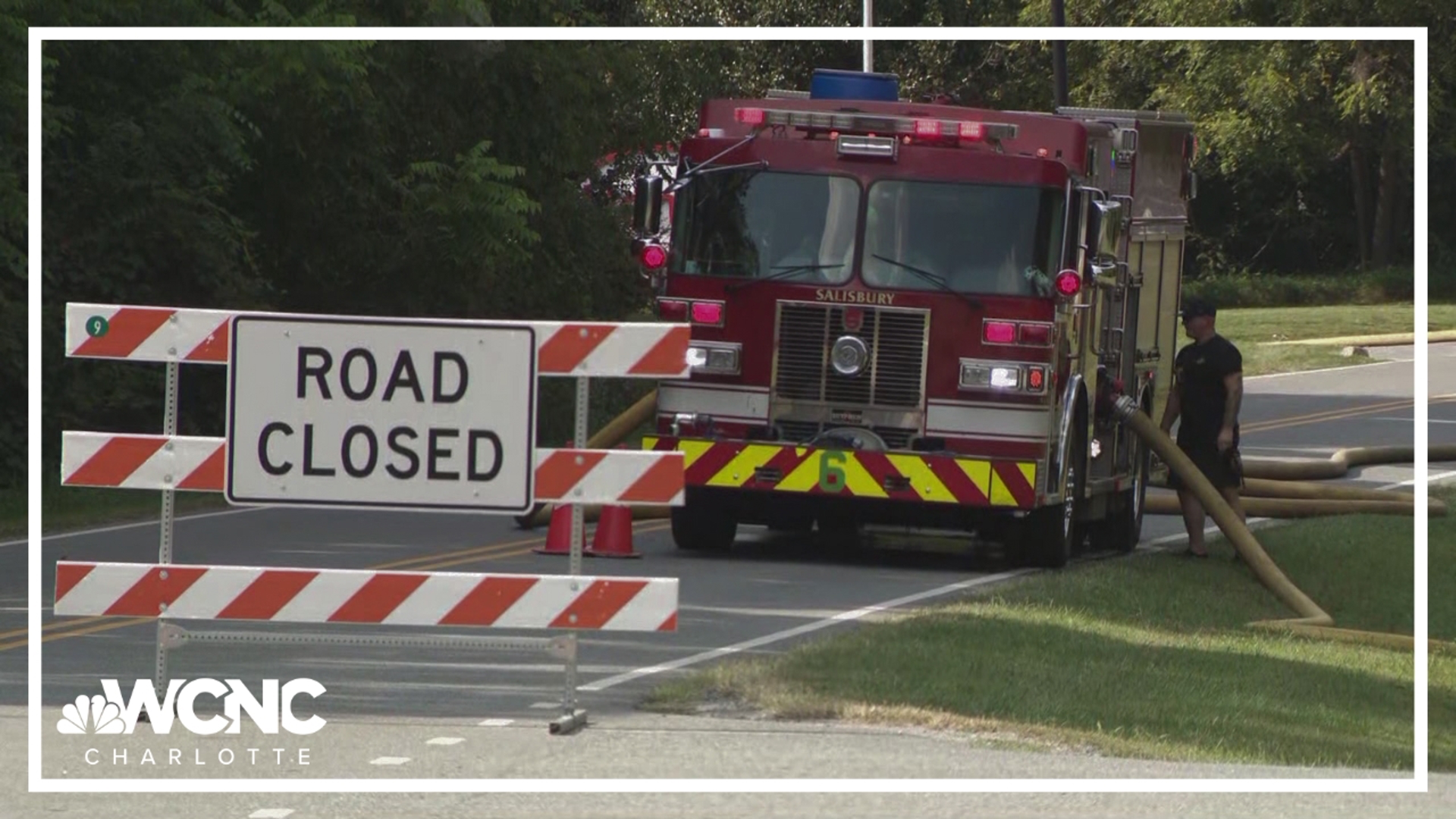 A water tank collapsed, causing a gas line to rupture.