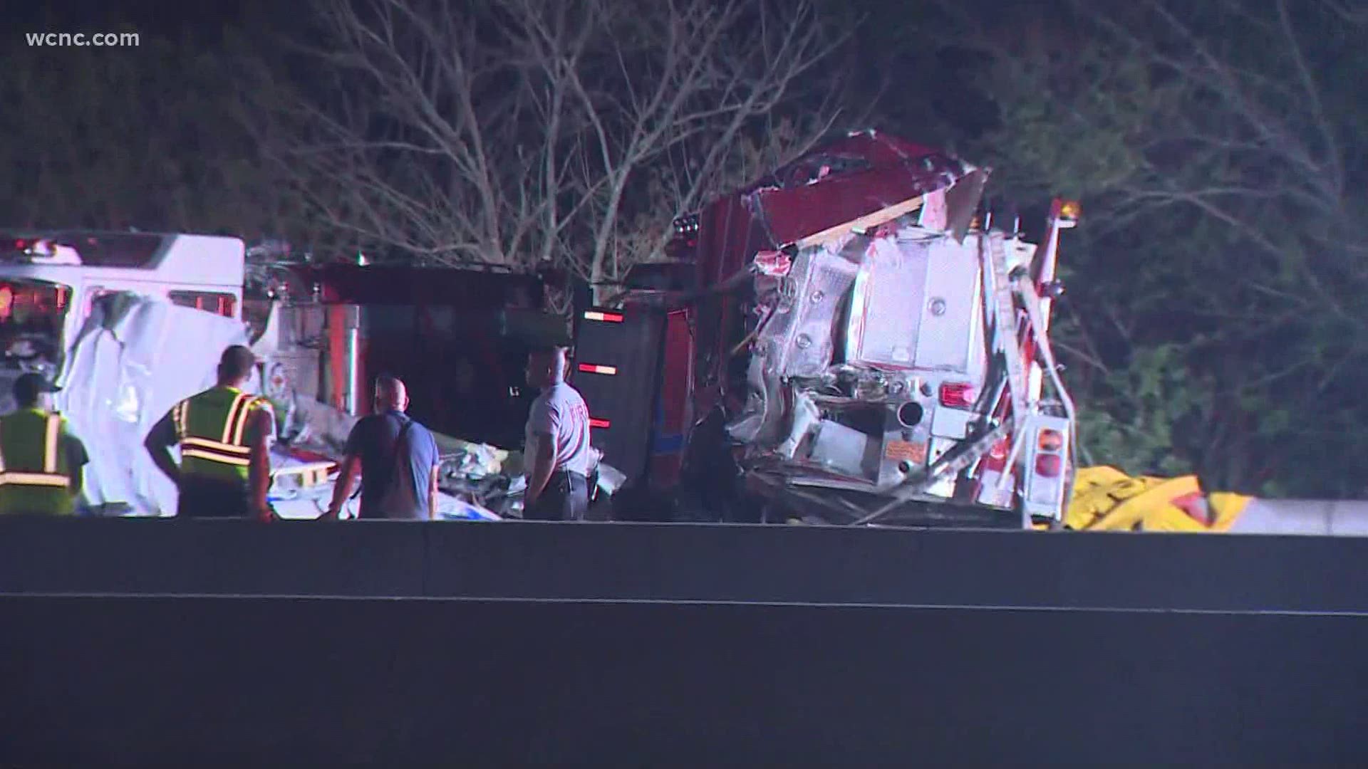 Firefighters were assisting an accident near exit 79 in Rowan County when a tractor trailer ran into several vehicles on the side of the road.