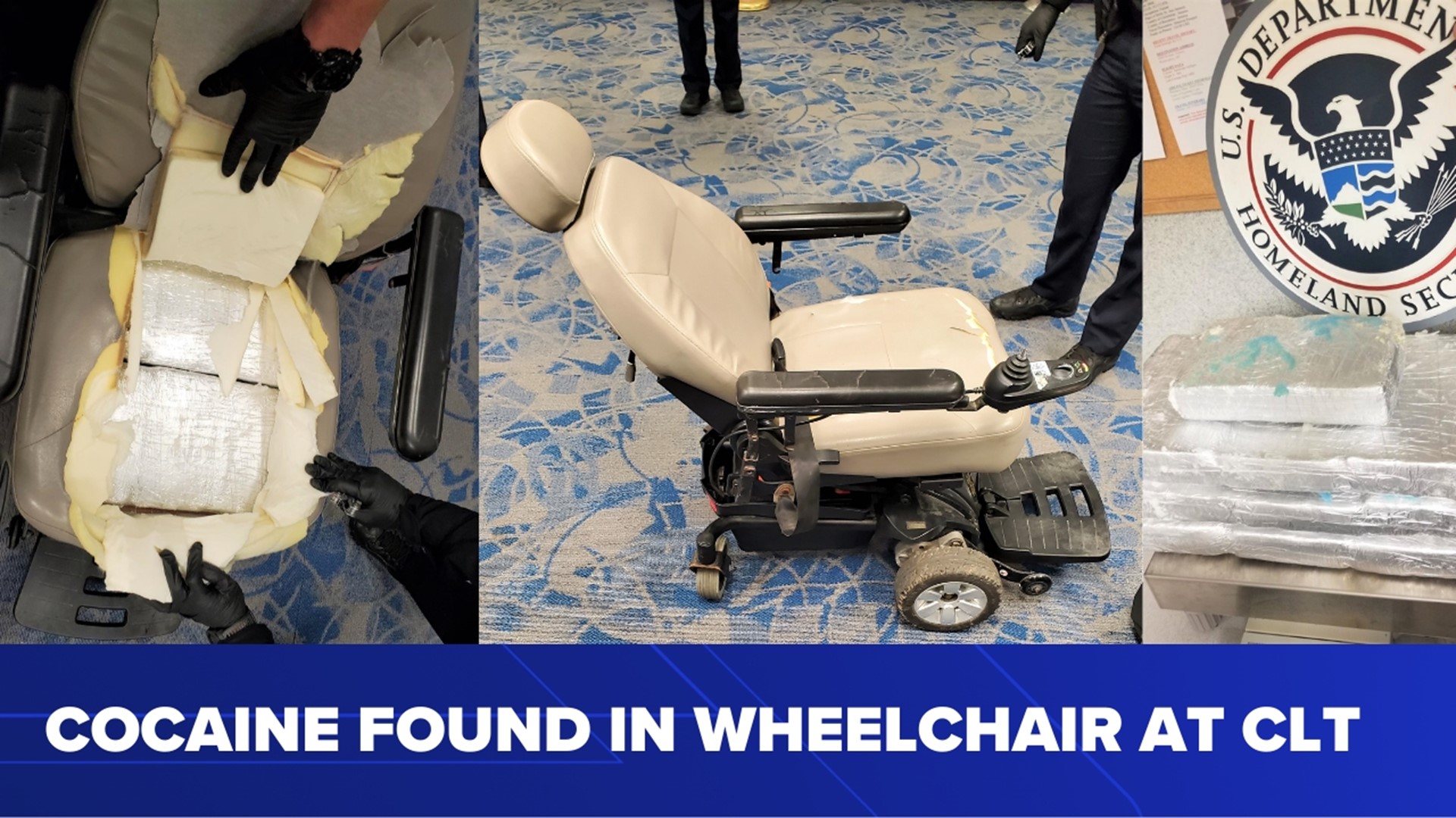 A total of four packages containing over 23 pounds of cocaine discovered inside the wheelchair had an estimated street value of $378,000.