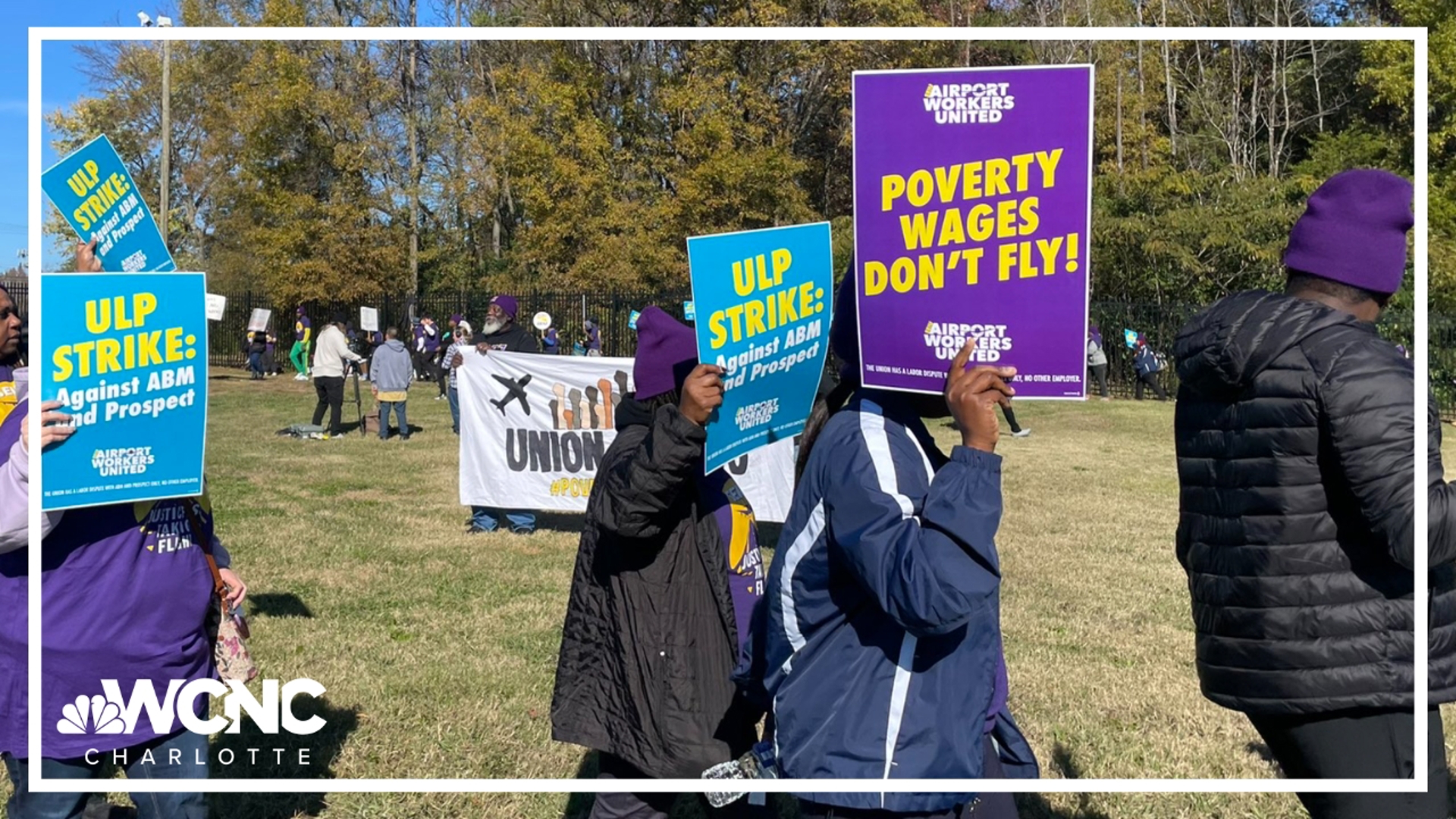 Airport workers on strike at Charlotte Douglas International Airport ...